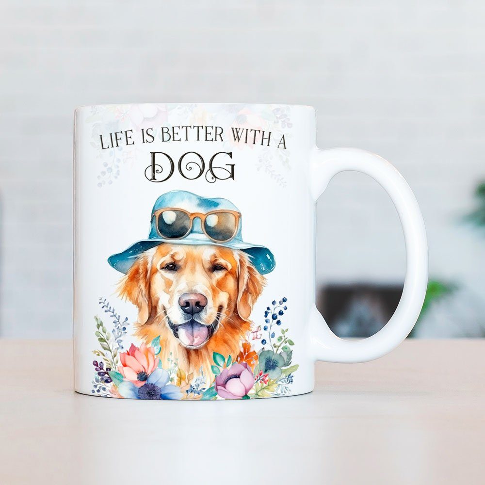 Cadouri Tasse GOLDEN RETRIEVER - Kaffeetasse für Hundefreunde, Keramik, mit Hunderasse, beidseitig bedruckt, handgefertigt, Geschenk, 330 ml