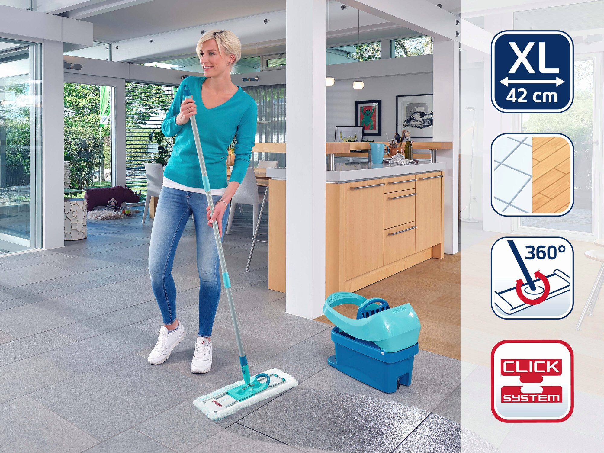 Leifheit Wischmopp Bodenwischer Profi XL micro duo + SUPERDUSTER XL (kompakte Box), (4-St), Für Böden & Leisten, starke Reinigung, wiederverwendbar