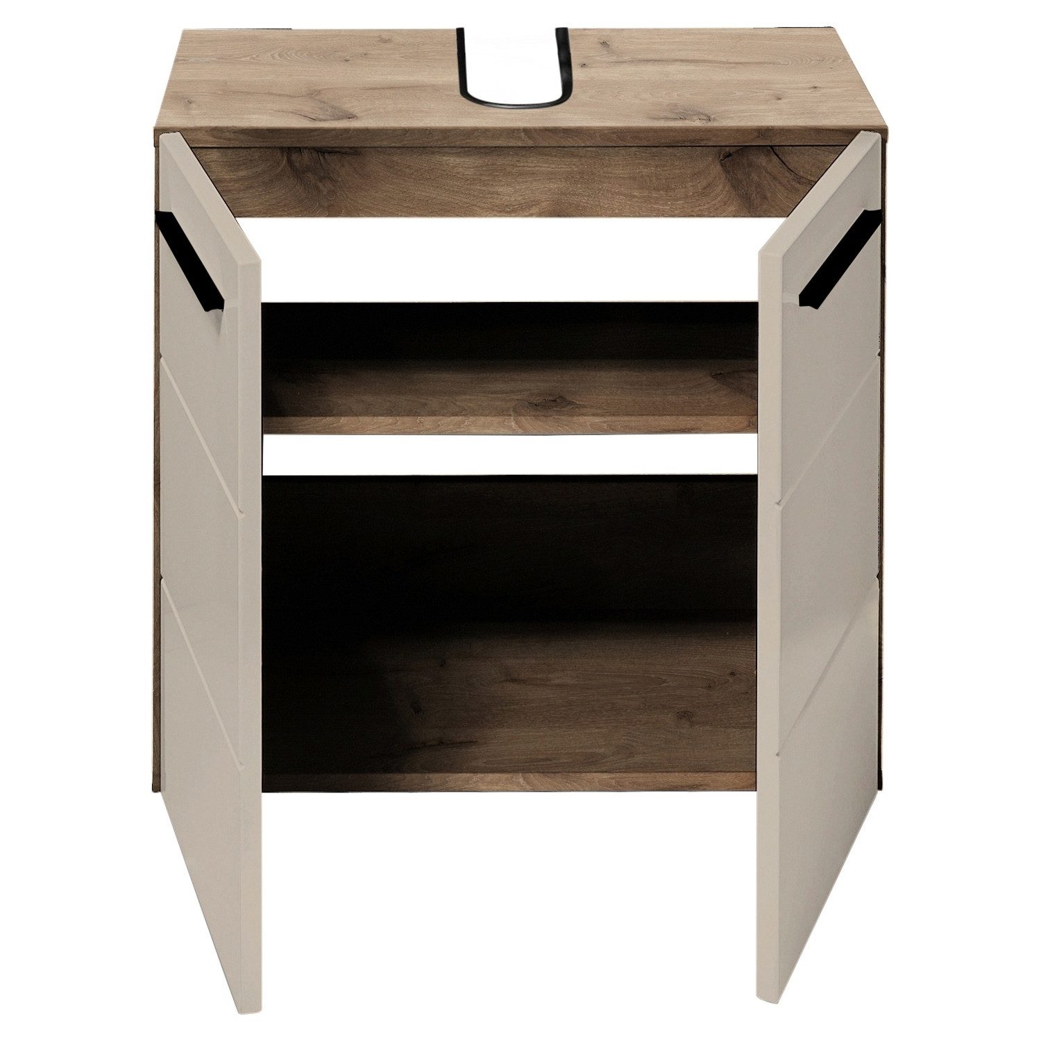 Bega Consult Waschbeckenunterschrank SPLIT, Viking Eiche Dekor, Sandfarben, 2 Türen, B 60 x H 62 x T 31 cm