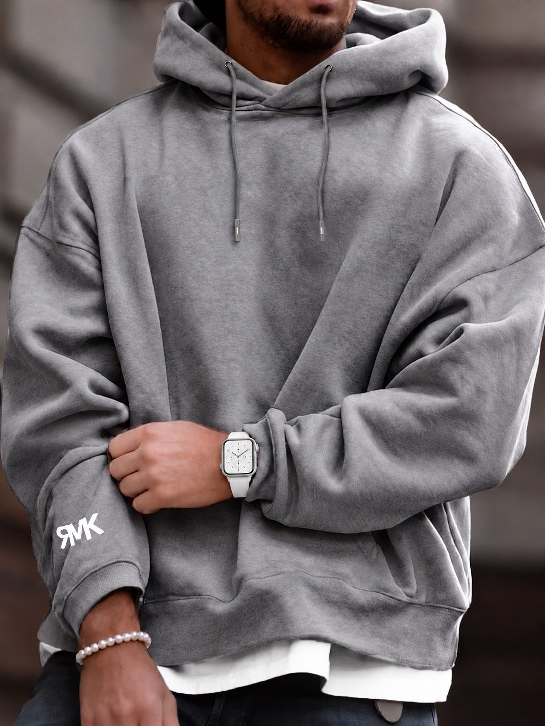 RMK Kapuzenpullover Herren Hoodie Pullover Langarmshirt Oversize mit 2 Taschen in Unifarbe