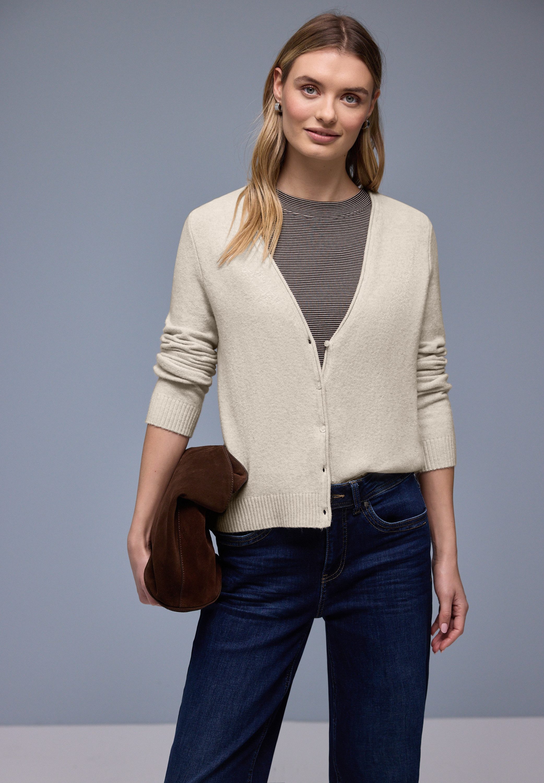 STREET ONE Cardigan mit V-Auschnitt und Rollkante günstig online kaufen