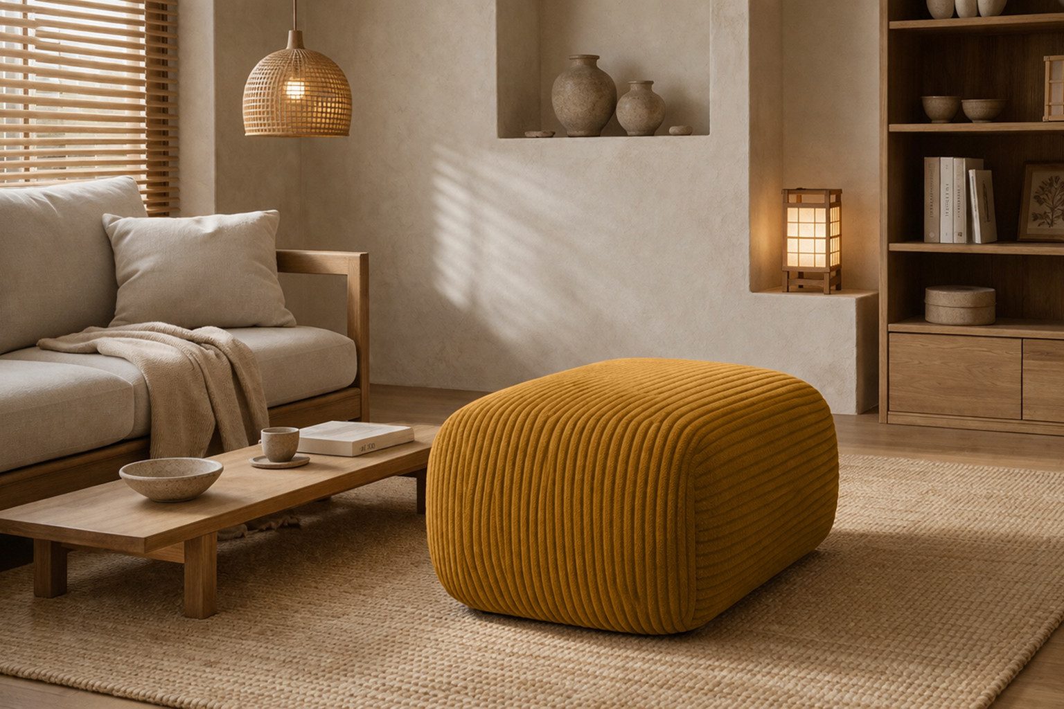 Kaiser Möbel Pouf Sitzpouf für Wohnzimmer, Cordstoff Poso, BIS, zusätzliche Sitzgelegenheit Fußhocker zum Sofa oder Ecksofa