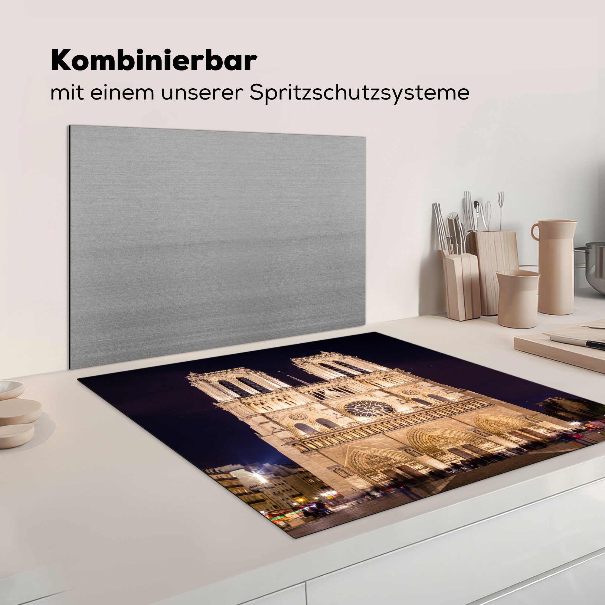 (1 Arbeitsplatte 78x78 Dame für Herdblende-/Abdeckplatte Abend, Vinyl, cm, tlg), küche Notre am Ceranfeldabdeckung, MuchoWow