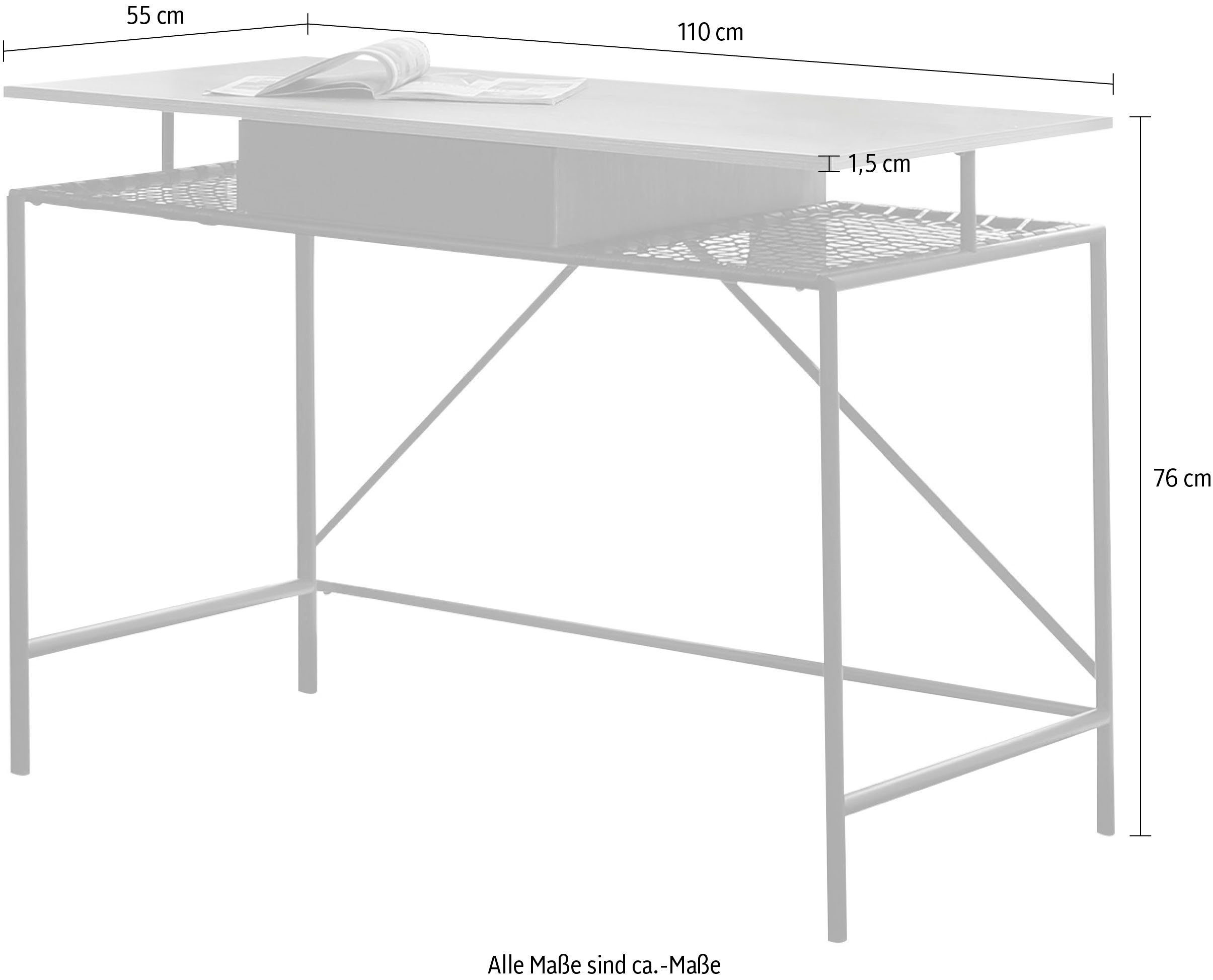 SalesFever Schreibtisch York Arbeitsplatz Deluxe, Metallrahmen-Ablage mit Polyrattan in Geflechtoptik