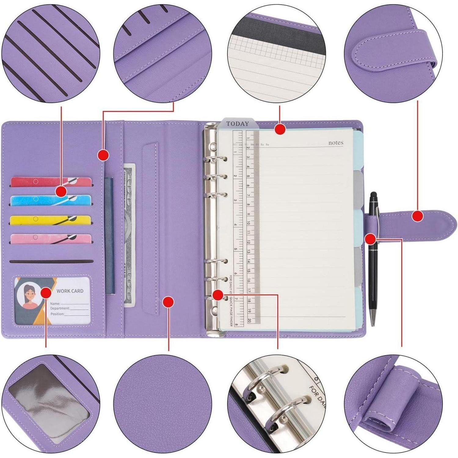 LuxusKollektion Ringbuchmappe Tagebuch liniert A5 nachfüllbar PU Leder Ringbuch Stift Lila