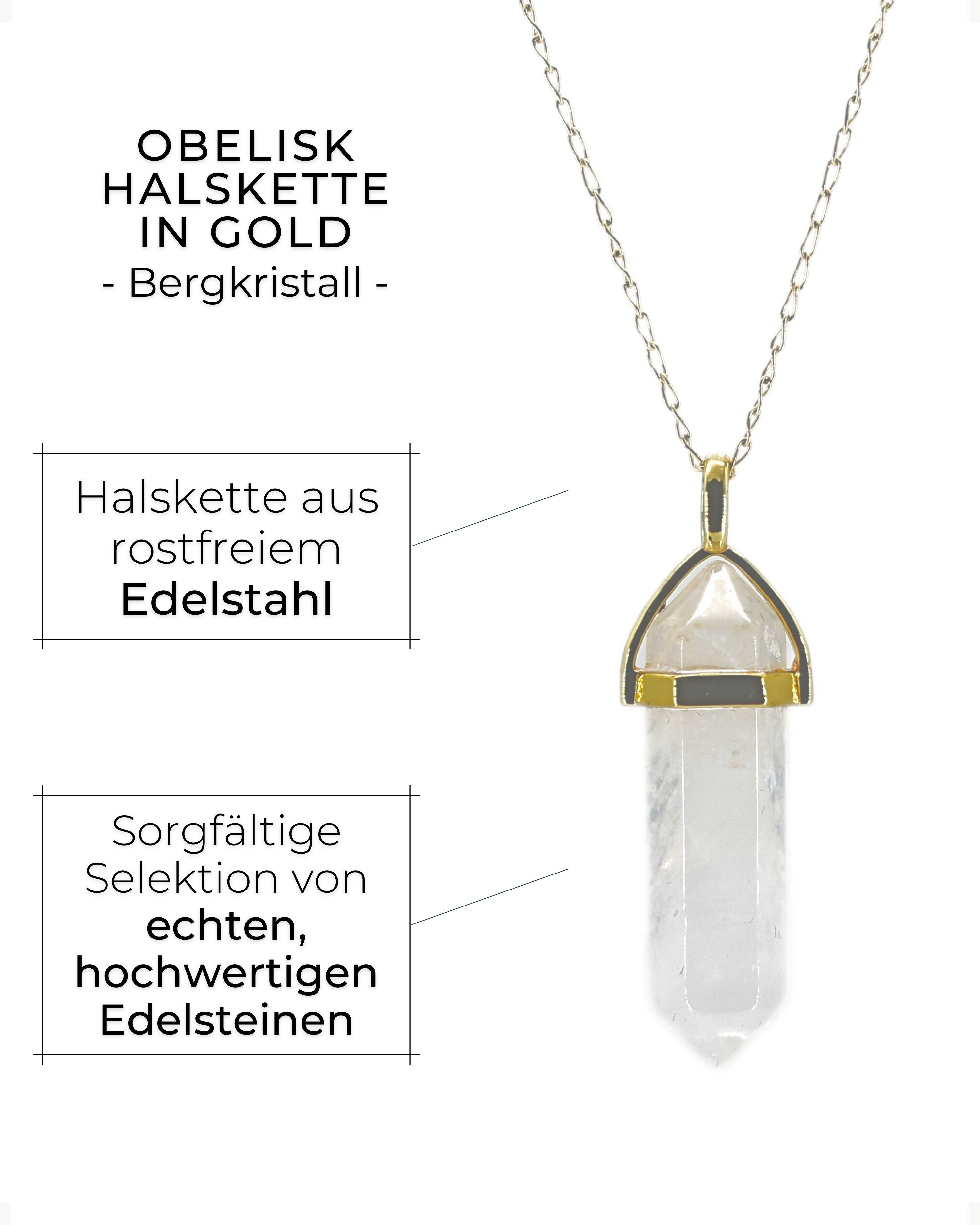 LAVISA Kette mit Anhänger Edelstein Halskette Obelisk gold Naturstein Kristall – Bild 4 von 5