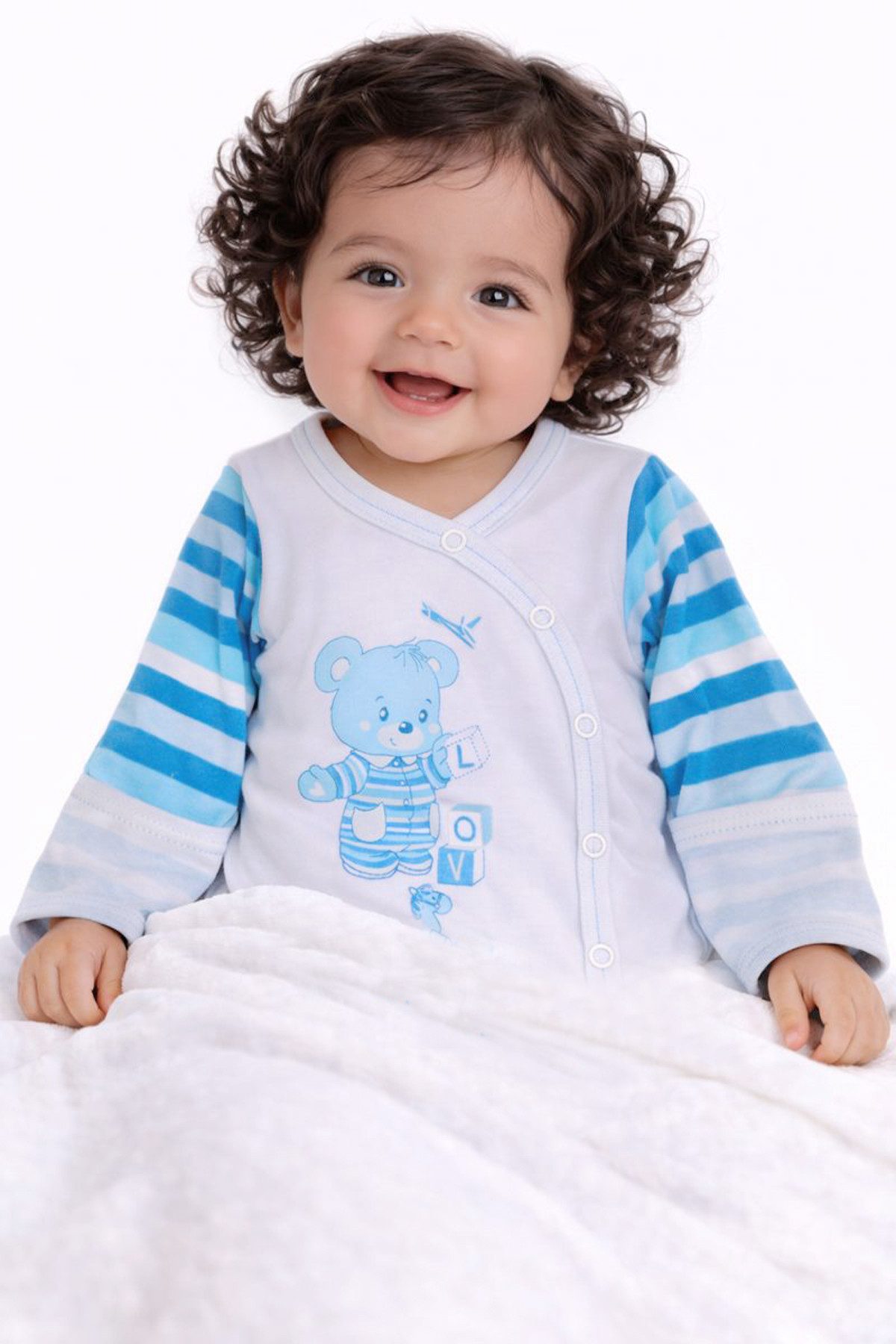 Body Wickelbody mit Kratzschutz Baby Langarmbody mit Bären Aufdruck