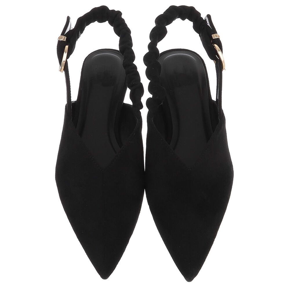 Ital-Design Damen Slingback Schuh flach mit Metallschnalle Schnürpumps (92079005) Flach Schnür- & Riemchenpumps in Schwarz – Bild 4 von 5