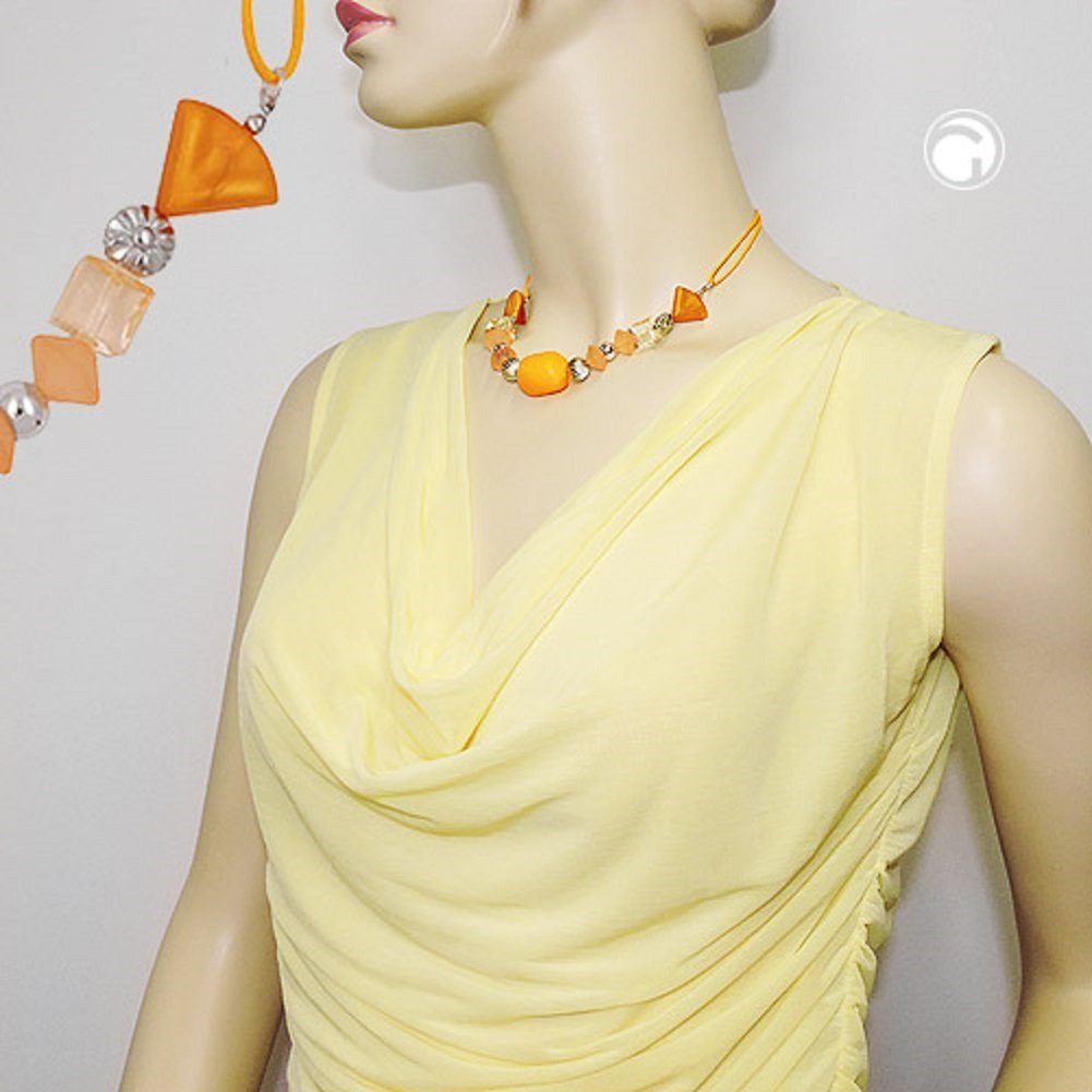 unbespielt Collier Modeschmuck Kette Kordel 42 Barockwalze für gelb Modeschmuck Kunststoffperlen cm, mit Damen