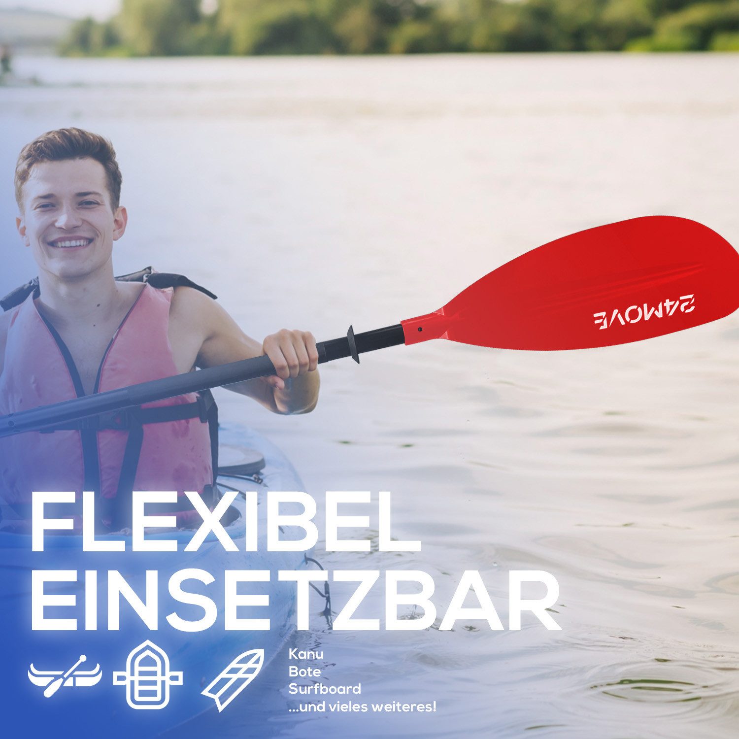 24Move Doppelpaddel, Stand Up Paddle Aluminium SUP-Paddel, (Winkelverstellung, universell einstellbar, verstellbar, 2-teilig, SUP-Paddel), für Paddelboards, Kajakboot und Ruderboot