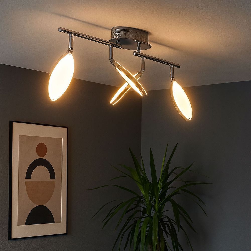 WOFI LED Deckenleuchte, LED-Leuchtmittel fest verbaut, Warmweiß, LED Decken Beleuchtung Lampe Akzent Leuchte Chrom Strahler