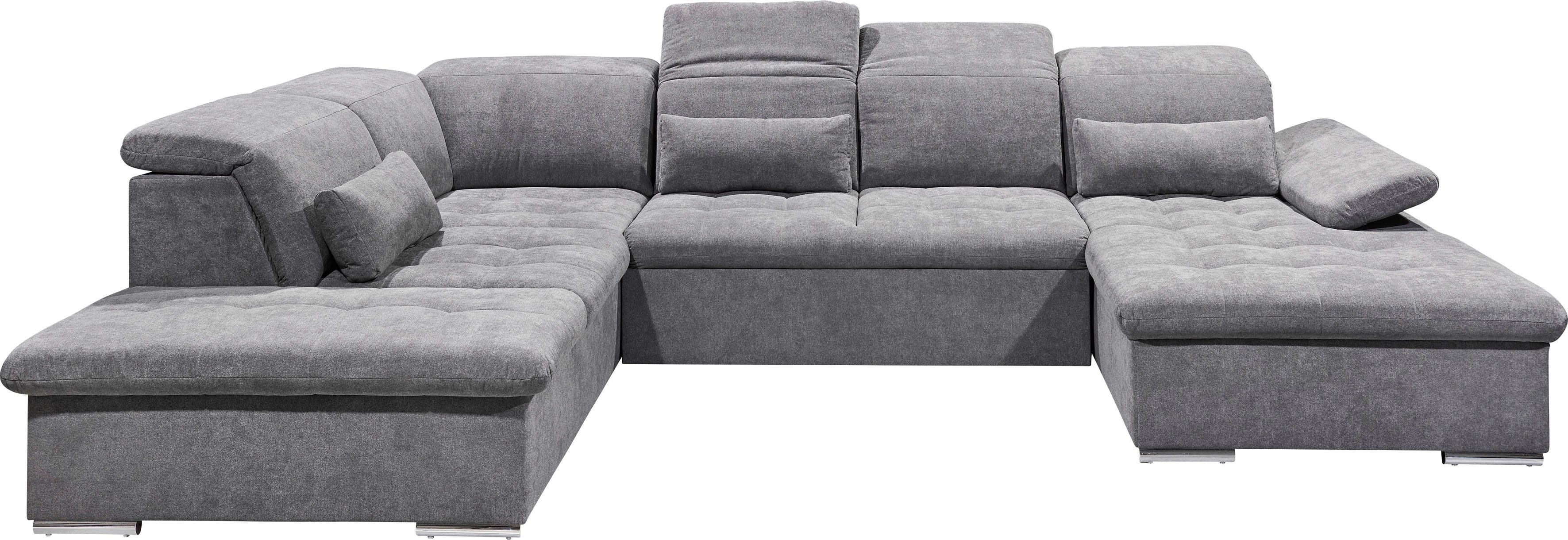 ED EXCITING DESIGN Wohnlandschaft Wayne U-Form mit Bettfunktion, Bettkasten, Arm- und Kopfteilverstellung & 3 Nierenkissen