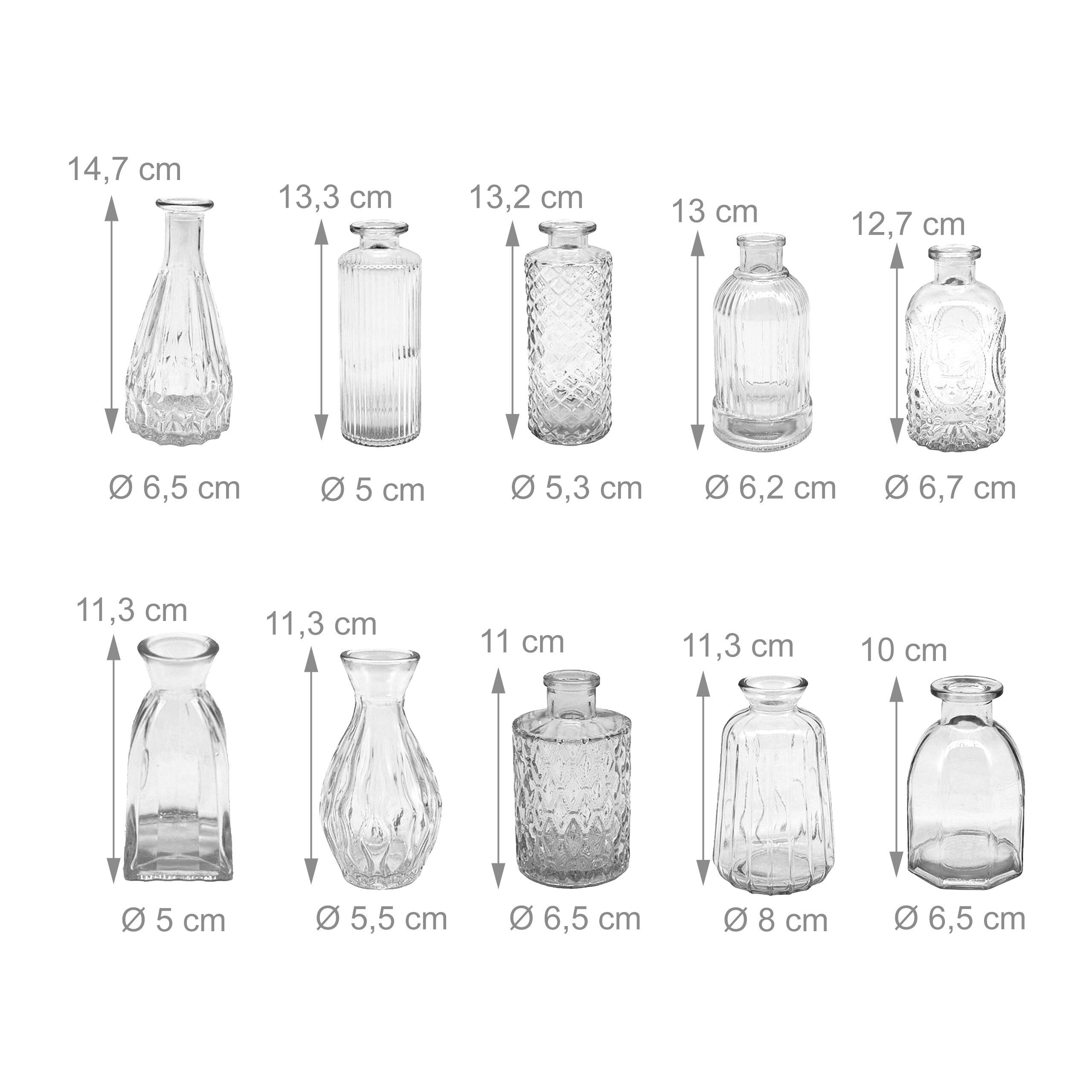 relaxdays Dekovase Deko Vasen im 10er Set (10 St), transparent – Bild 4 von 5