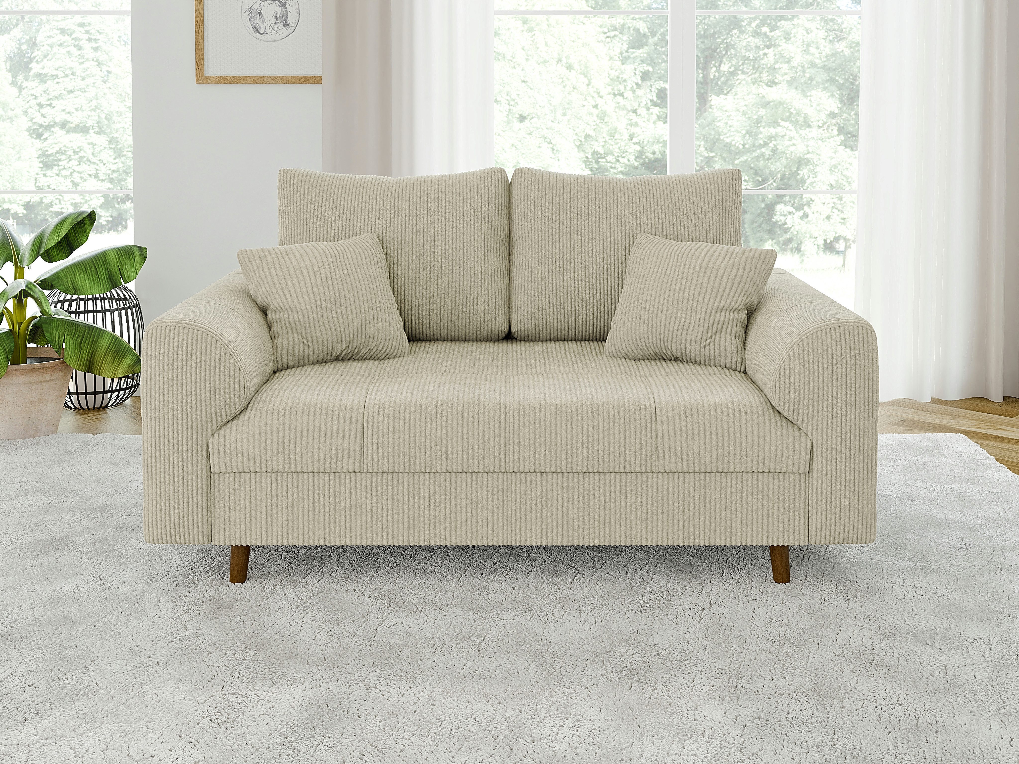 S-Style Möbel Polstergarnitur 3+2+1 Zara mit Braun Holzfüßen im skandinavischen Stil aus Cord-Stoff, (1x 3-Sitzer-Sofa, 1x 2-Sitzer-Sofa, 1x Sessel) – Bild 5 von 5