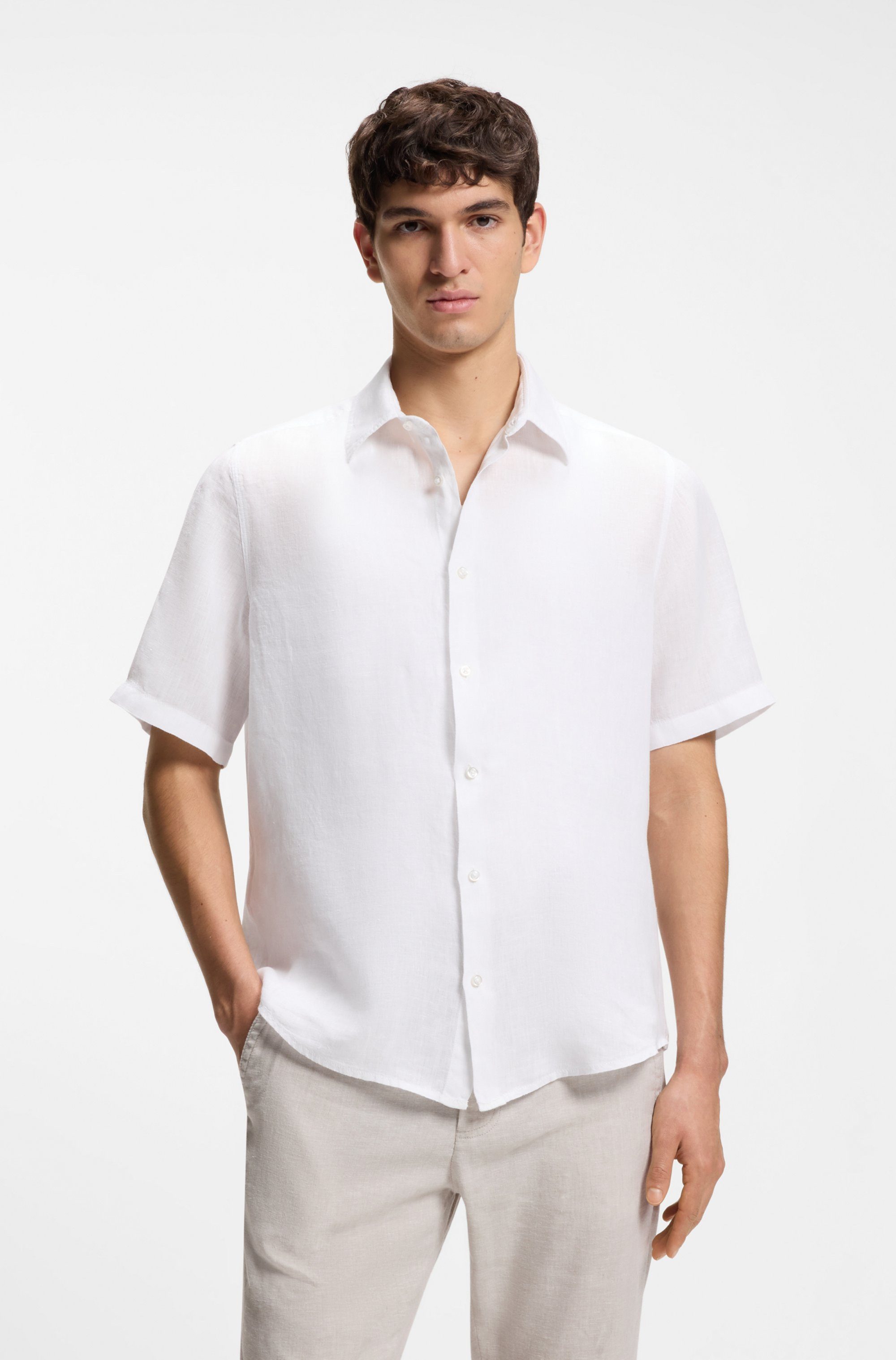 BOSS ORANGE Kurzarmhemd Rash Premium Herrenmode aus reinem Leinen, regular fit