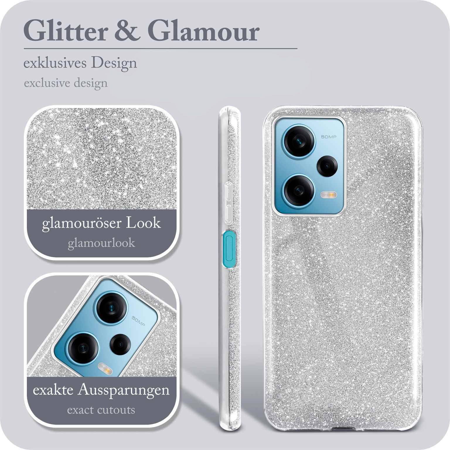 ONEFLOW Handyhülle für Redmi Note 12 Pro 5G Glitzer Hülle Glitter Case Silber 6,67 Zoll, Hülle Glitzernd Dünne Schutzhülle mit Kameraschutz Frauen Glitzerhülle