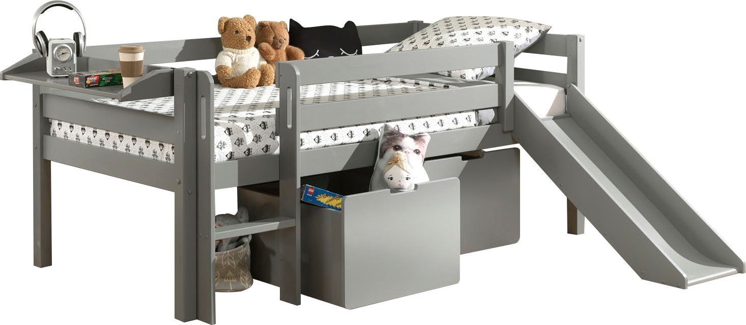 Vipack Spielbett Pino, Kiefer massiv, mit Rolllattenrost, 2 Rollboxen, Made in Europe (B/H/T ca. 207,6x83x175cm, inkl. Leiter, Absturzschutz und Rutsche), wahlweise mit oder ohne Hängeregal, 2 Farben zur Auswahl