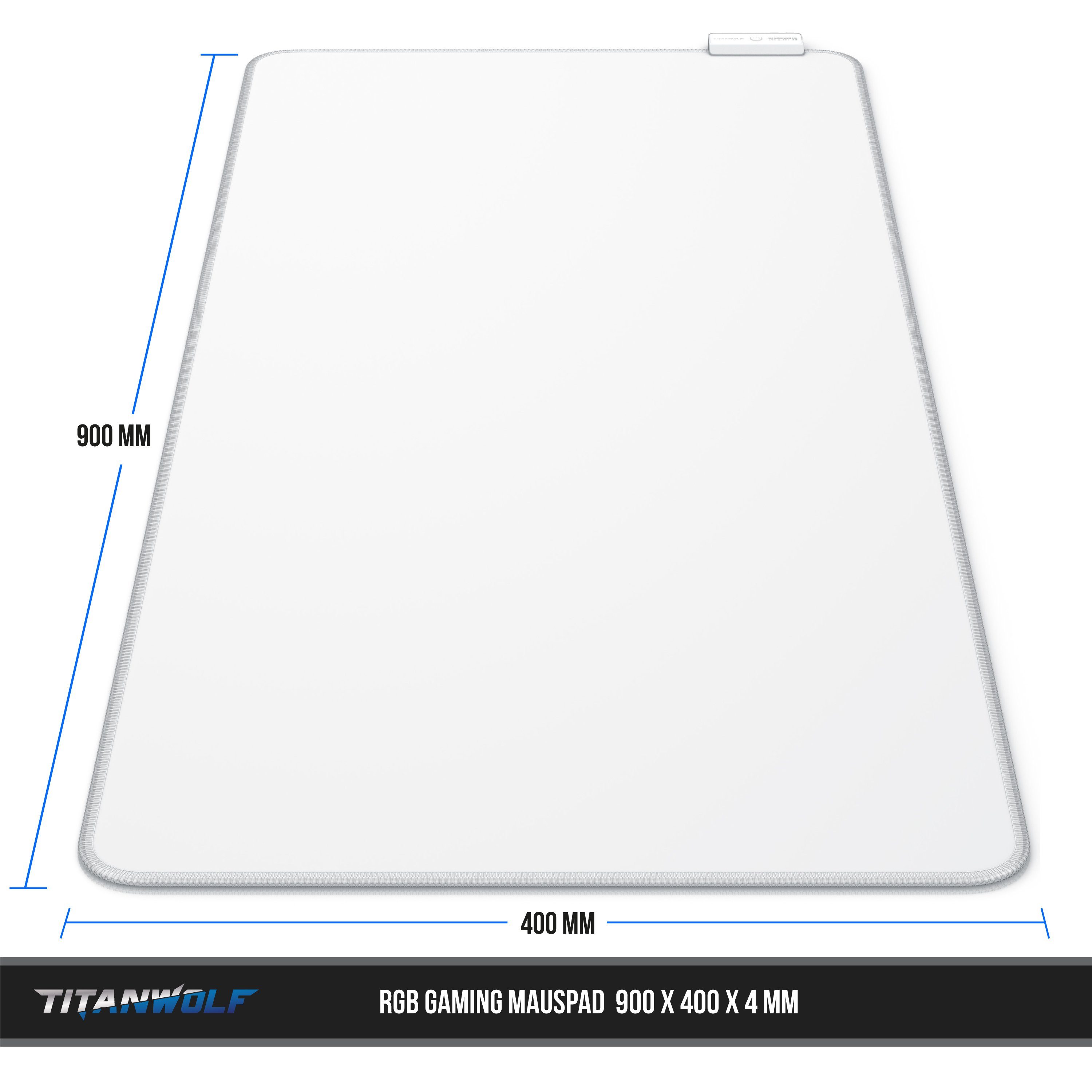 Titanwolf Gaming Mauspad RGB Mousepad 900 x 400 x 3 mm, LED Multi Color XXL Tischunterlage, rutschfest, abwaschbar, Geschwindigkeit & Präzision, weiß