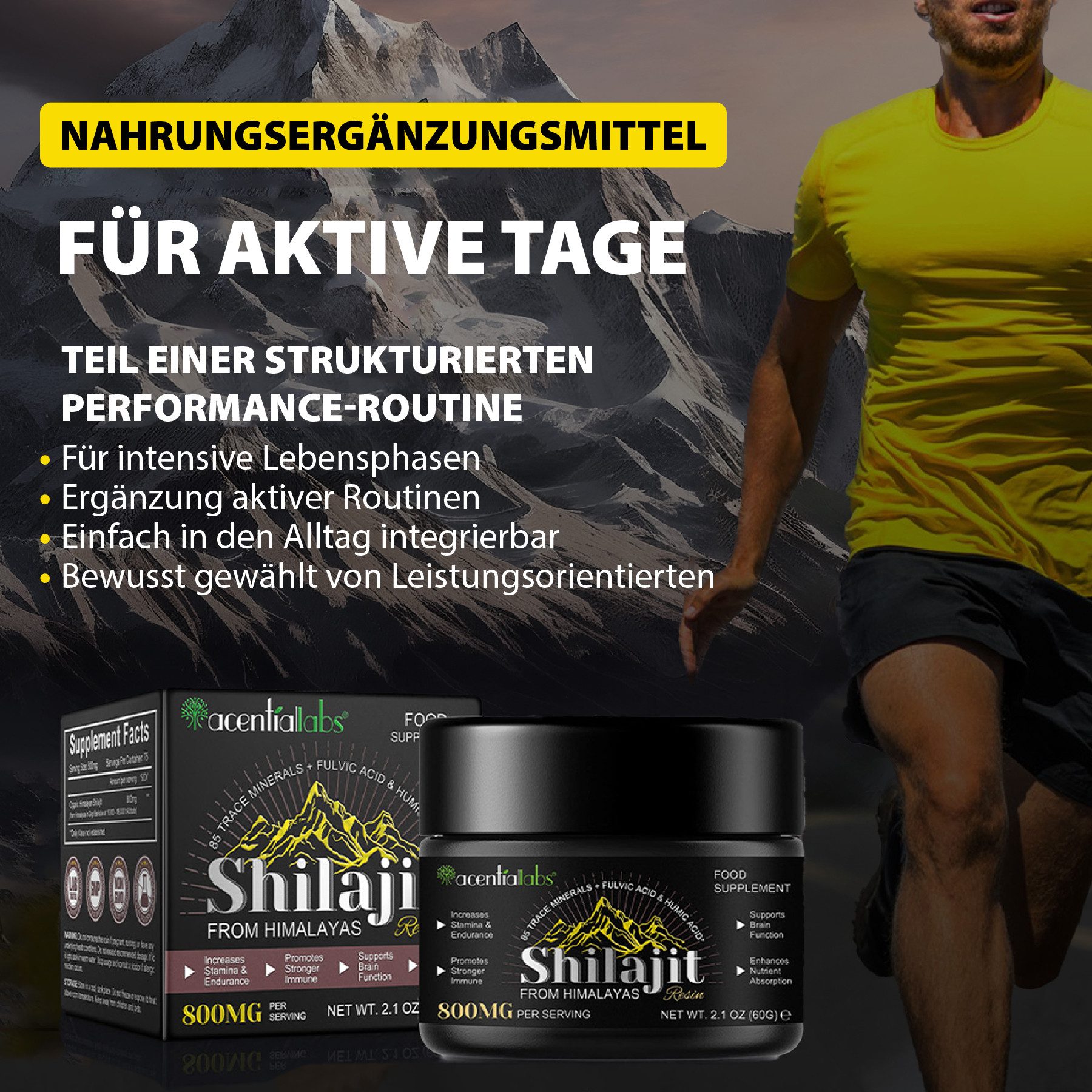 Acentiallabs Shilajit Himalaya Harz 100% Reines Mumijo 85+ Mineralien Laborgeprüft Harz, Nahrungsergänzungsmittel, Shilajit, Vitamine
