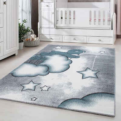 Kinderteppich Bär Design, Carpetsale24, Läufer, Höhe: 11 mm, Kinderteppich Bär-Design Blau Baby Teppich Kinderzimmer Pflegeleicht