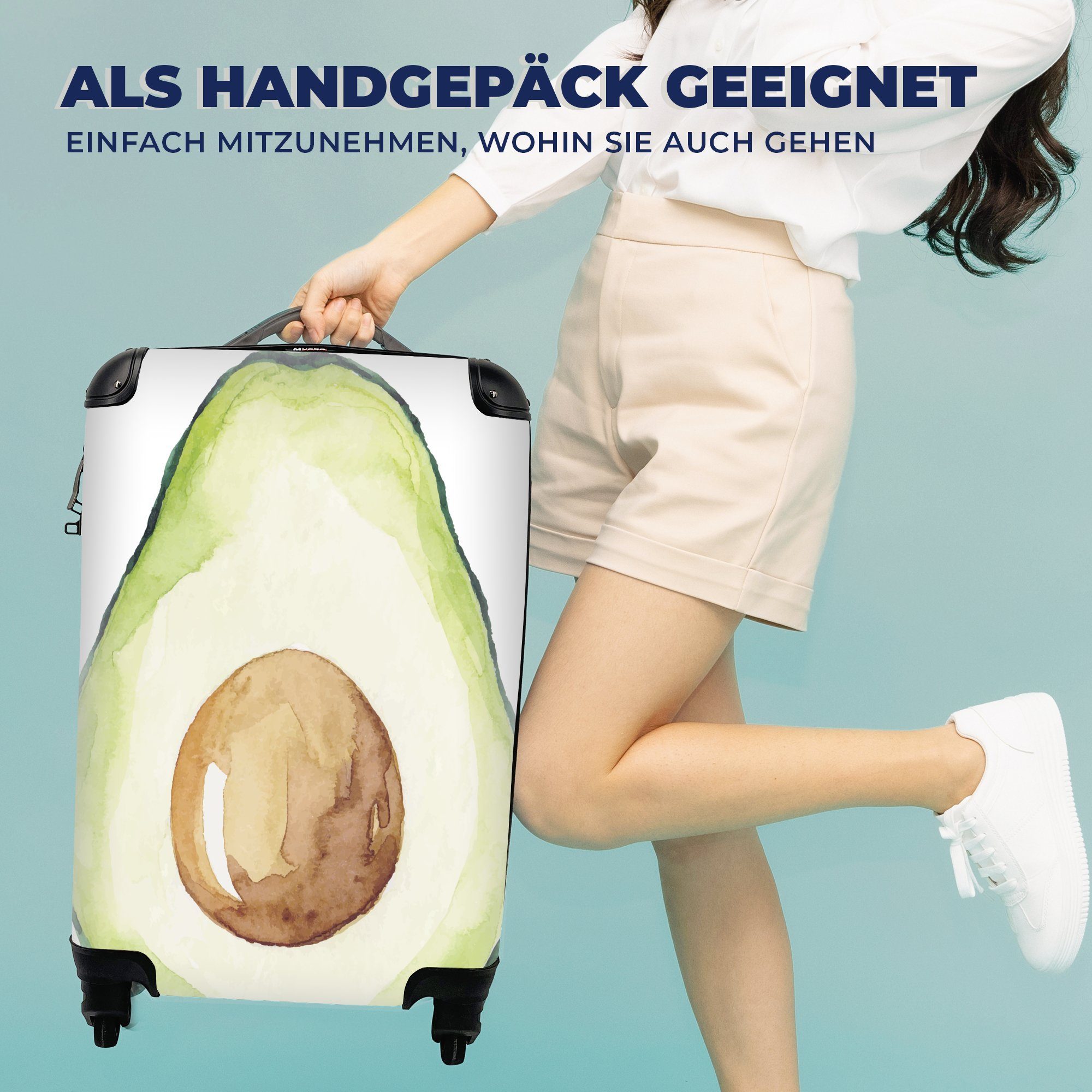 - Trolley, Avocado für Rollen, 4 - Ferien, Reisekoffer Grün, Reisetasche rollen, MuchoWow Handgepäckkoffer mit Aquarell Handgepäck