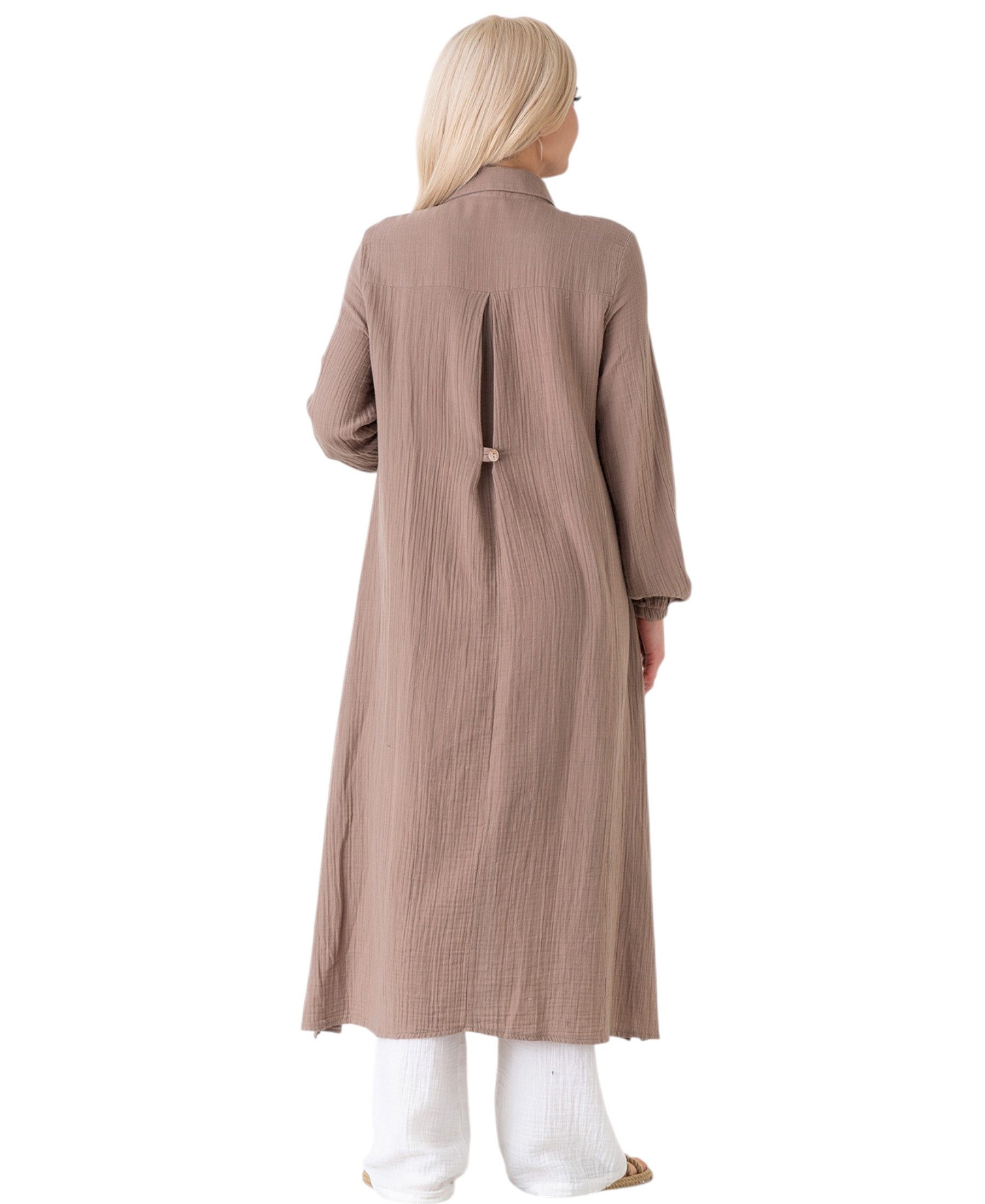WENOR Longtunika Musselin 130cm lang Kokosknopf 100% Baumwolle Modest Look 36-50 – Bild 5 von 5