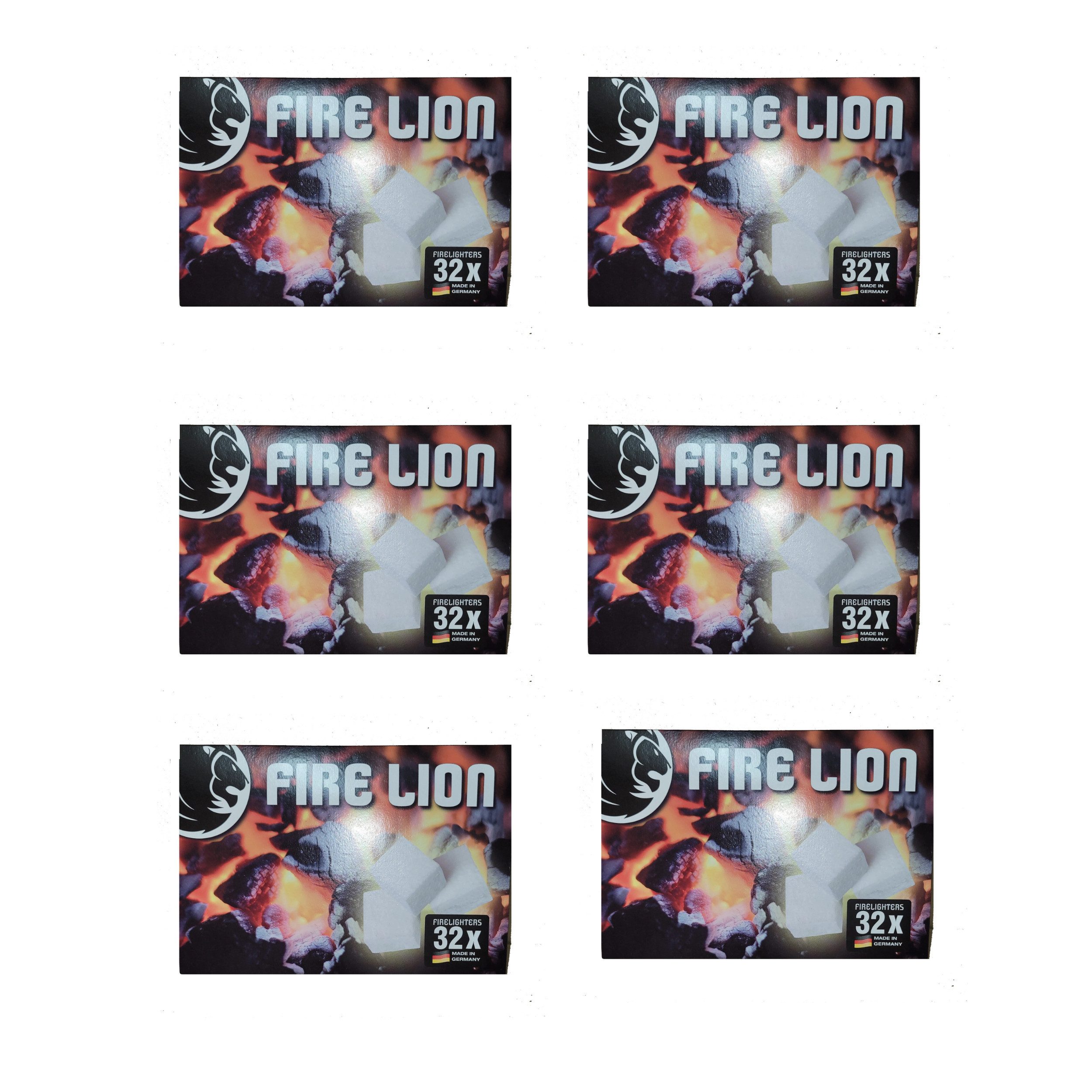 Boomex Grillanzünder Fire Lion 6er Pack Anzündwürfel, (192 Würfel, 6-St., saubere & geruchsarme Verbrennung), auf Petroleumbasis
