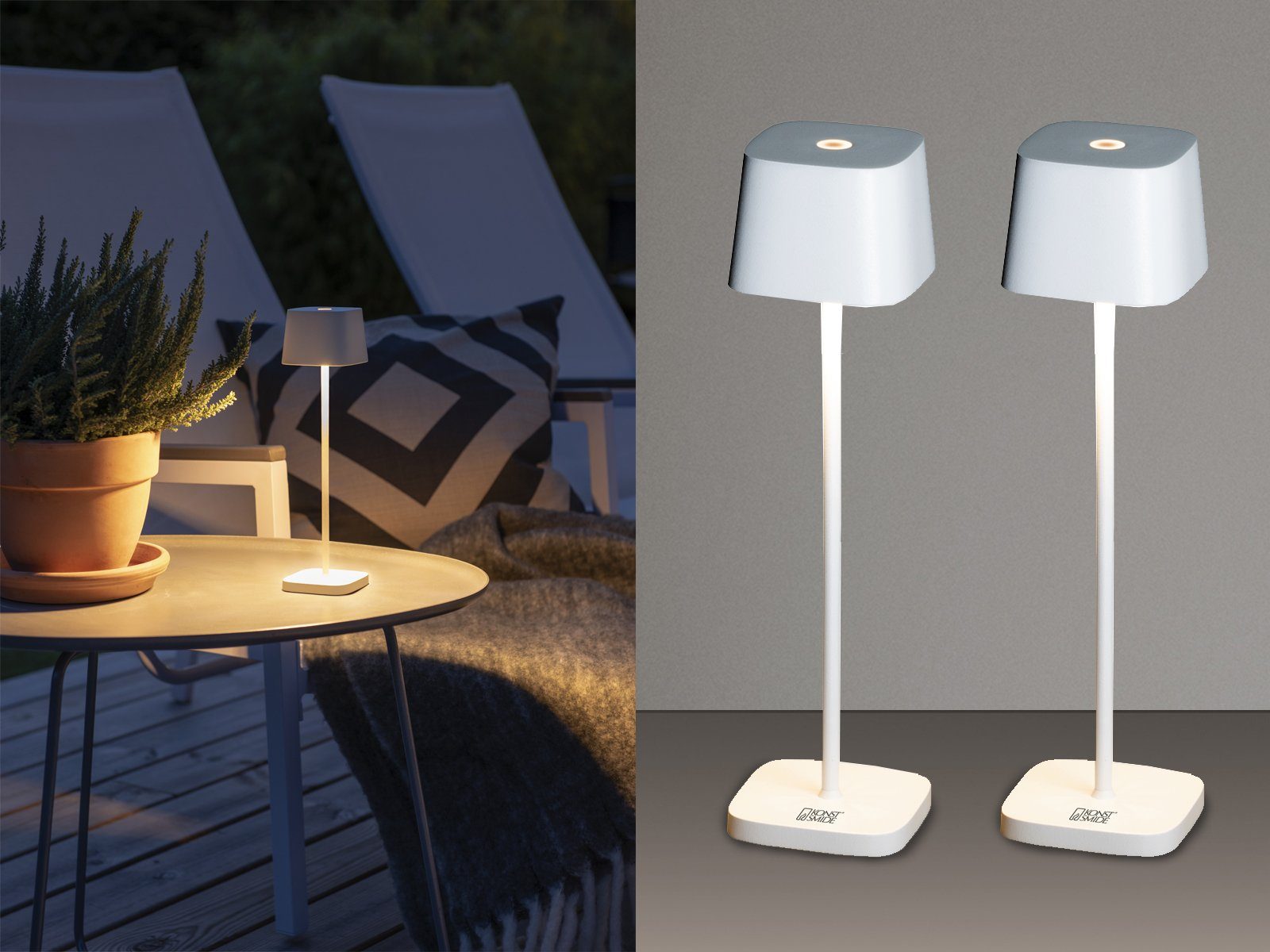 USB-Ladefunktion, Terrassenleuchte Außen-Tischleuchte, kleine 2er Set fest meineWunschleuchte LED 25cm warmweiß, kabel-los ohne Höhe integriert, & Strom, Akku LED