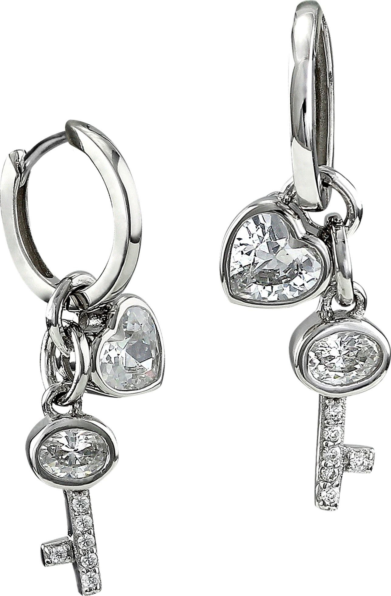 SilberDream Paar Creolen SilberDream Schlüssel/Herz Ohrringe (Creolen), Damen Creolen Schlüssel/Herz 925 Sterling Silber, weiß