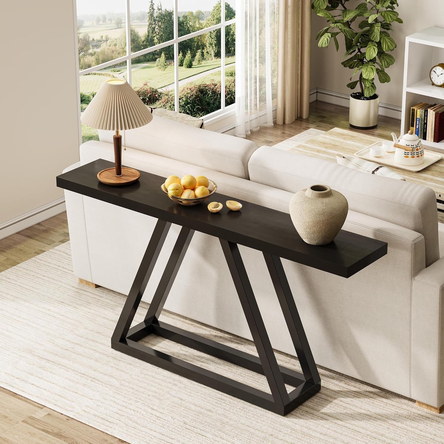 Tribesigns Konsolentisch 160 cm schmaler Sofatisch hinter der Couch, Eingangstisch, Schwarz