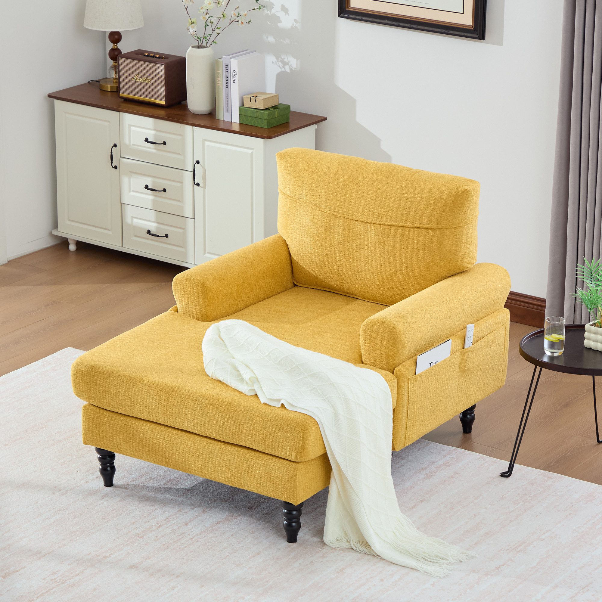 HAUSS SPOLE Relaxsessel Chenille-Liegestuhl Einzelsofa Wohnzimmersofa mit bequemer Rückenlehne
