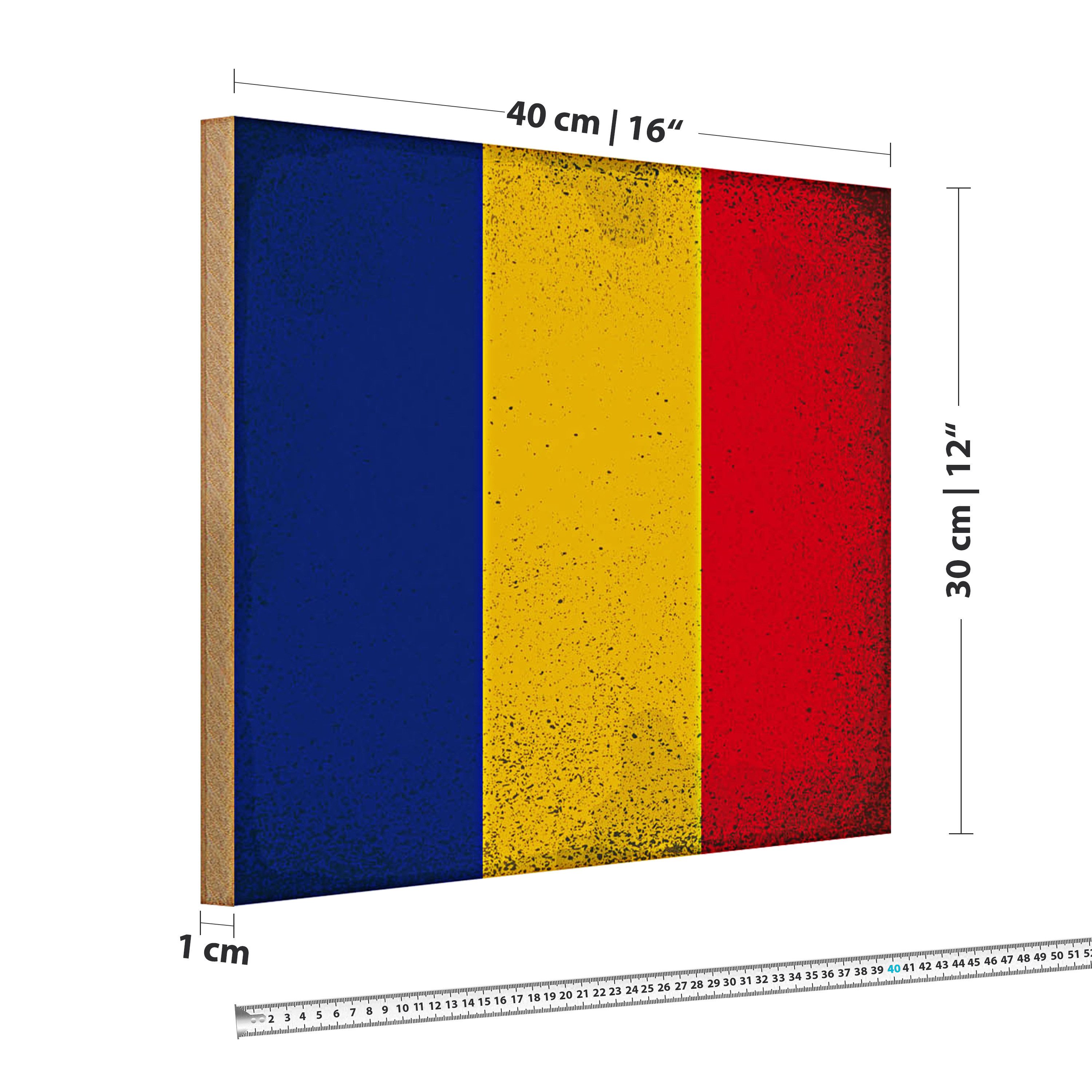 Roomando Holzbild Flagge Rumänien 40x30cm Flag of Romania Vintage