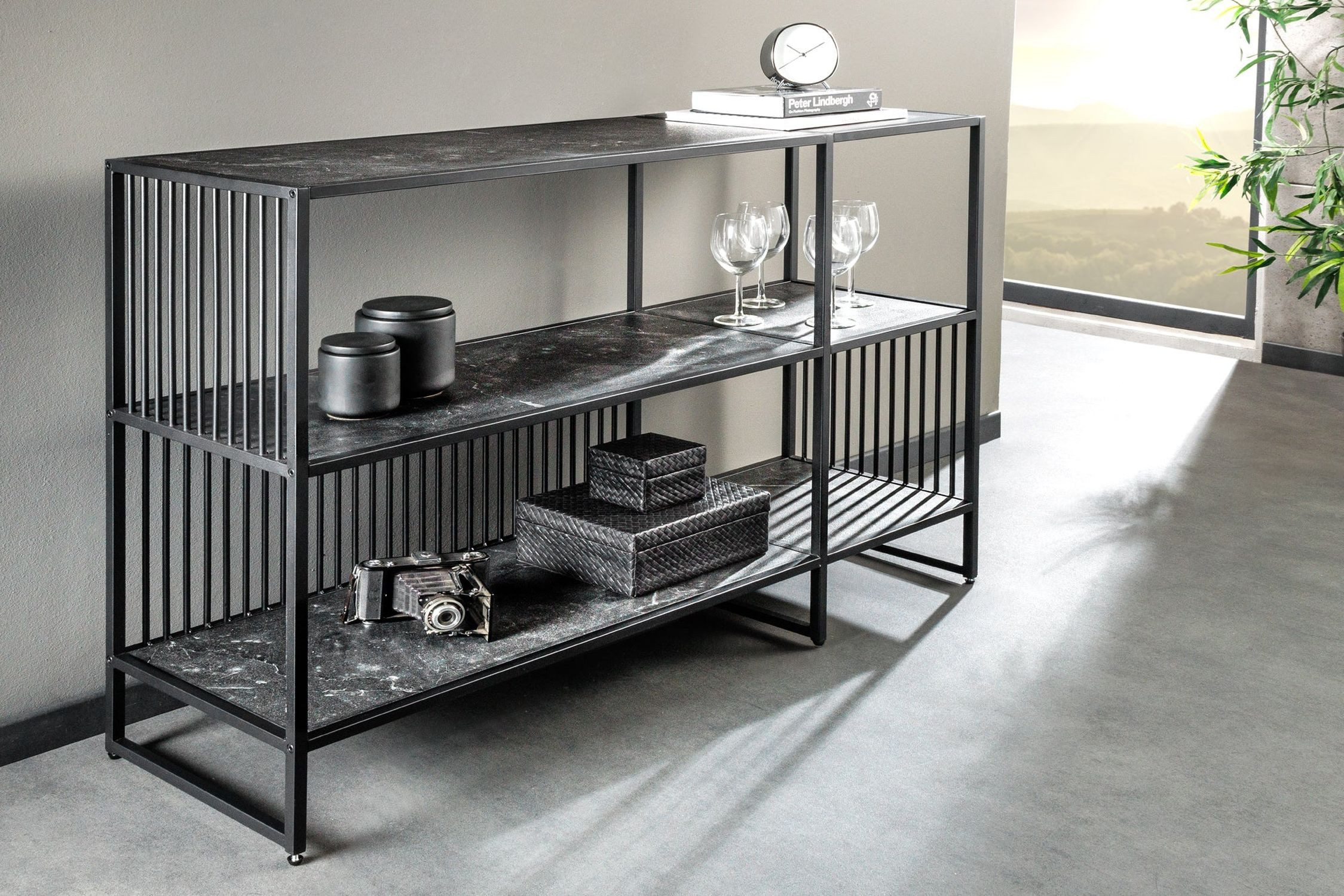 Licht-Erlebnisse Kommode SOL, aus Metall MDF in Schwarz 120 x 83 x 35 cm (BxHxT)
