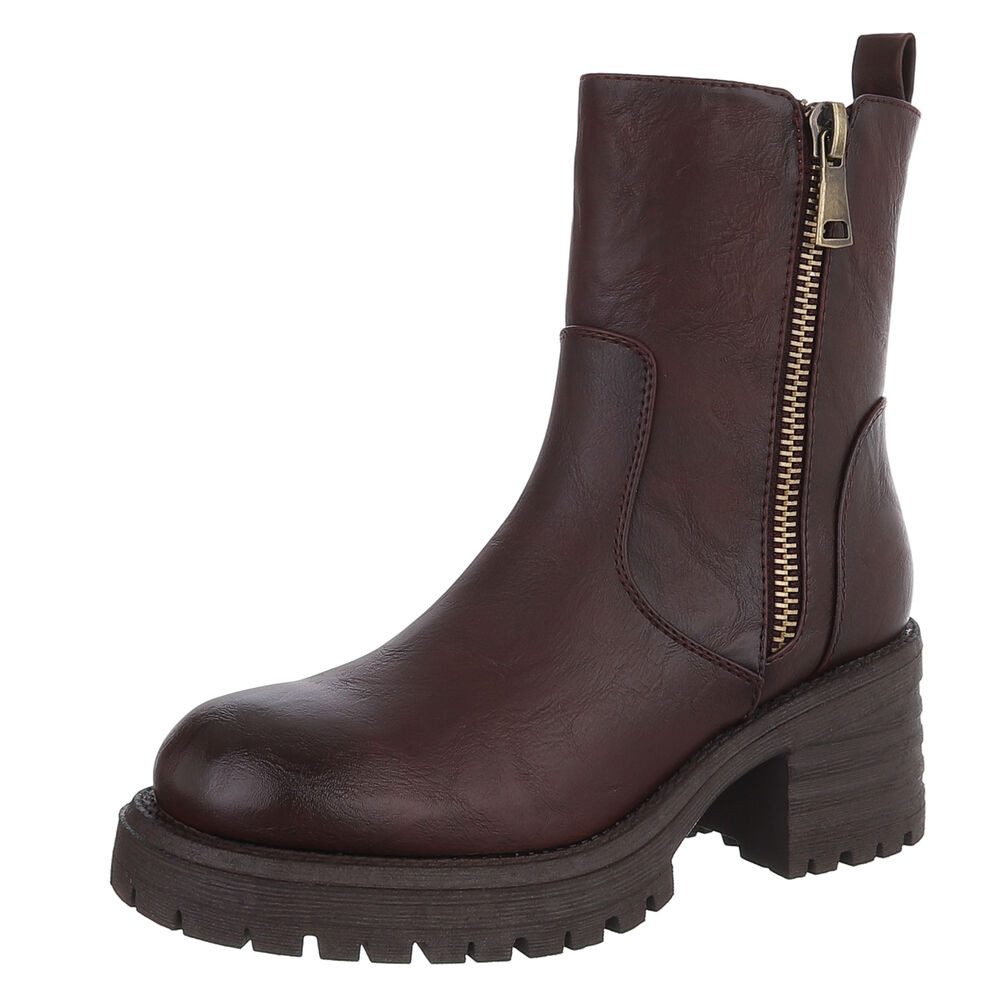 Ital-Design Modischer Damen Сапоги mit Zipper und Blockabsatz Plateaustiefelette (90649129) Blockabsatz Сапогиetten in Weinrot