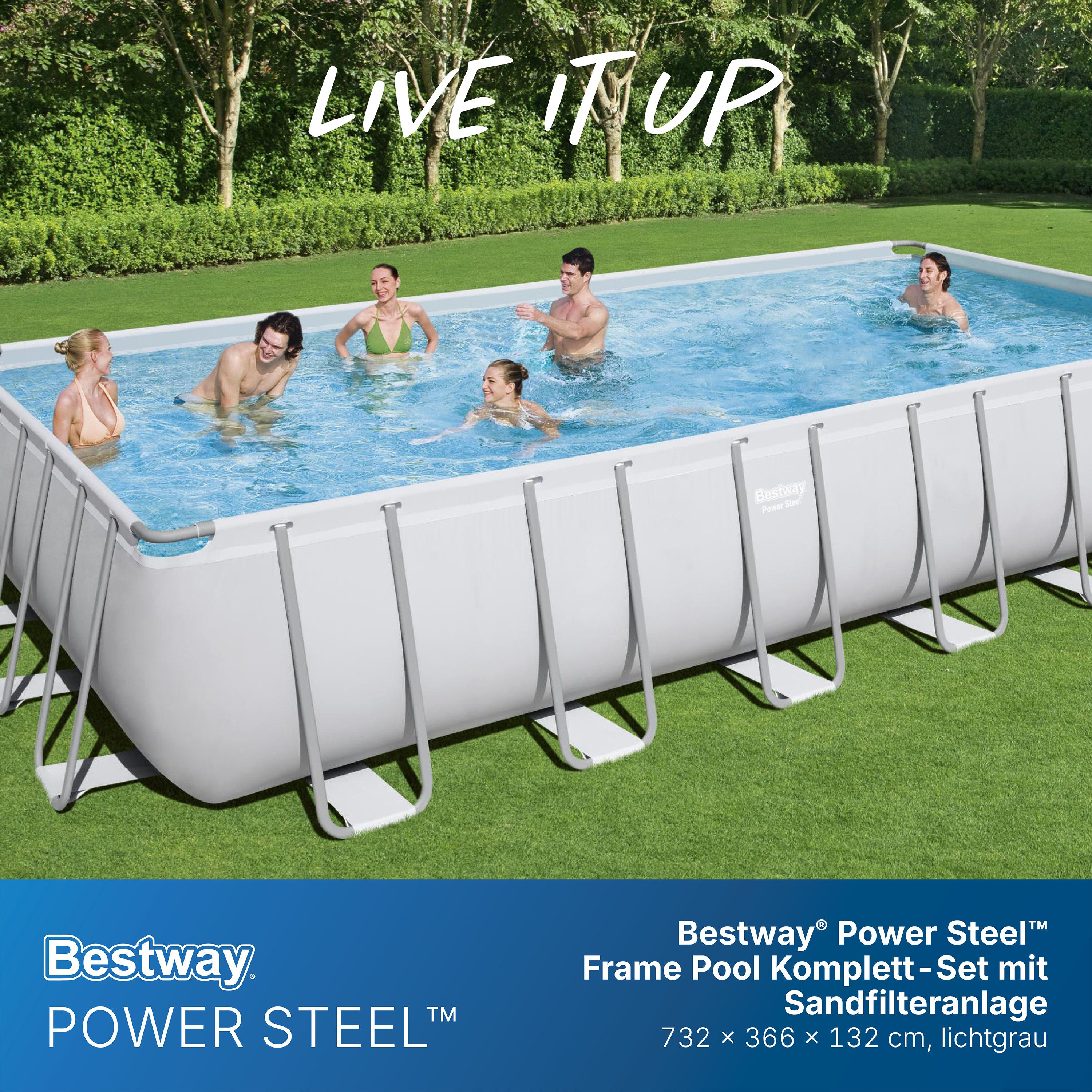 Thumbnail - Bestway Framepool Komplett-Set mit Sandfilteranlage 732 x 366 x 132 cm (Set, Inklusive Sandfilteranlage, Abdeckplane, Si...