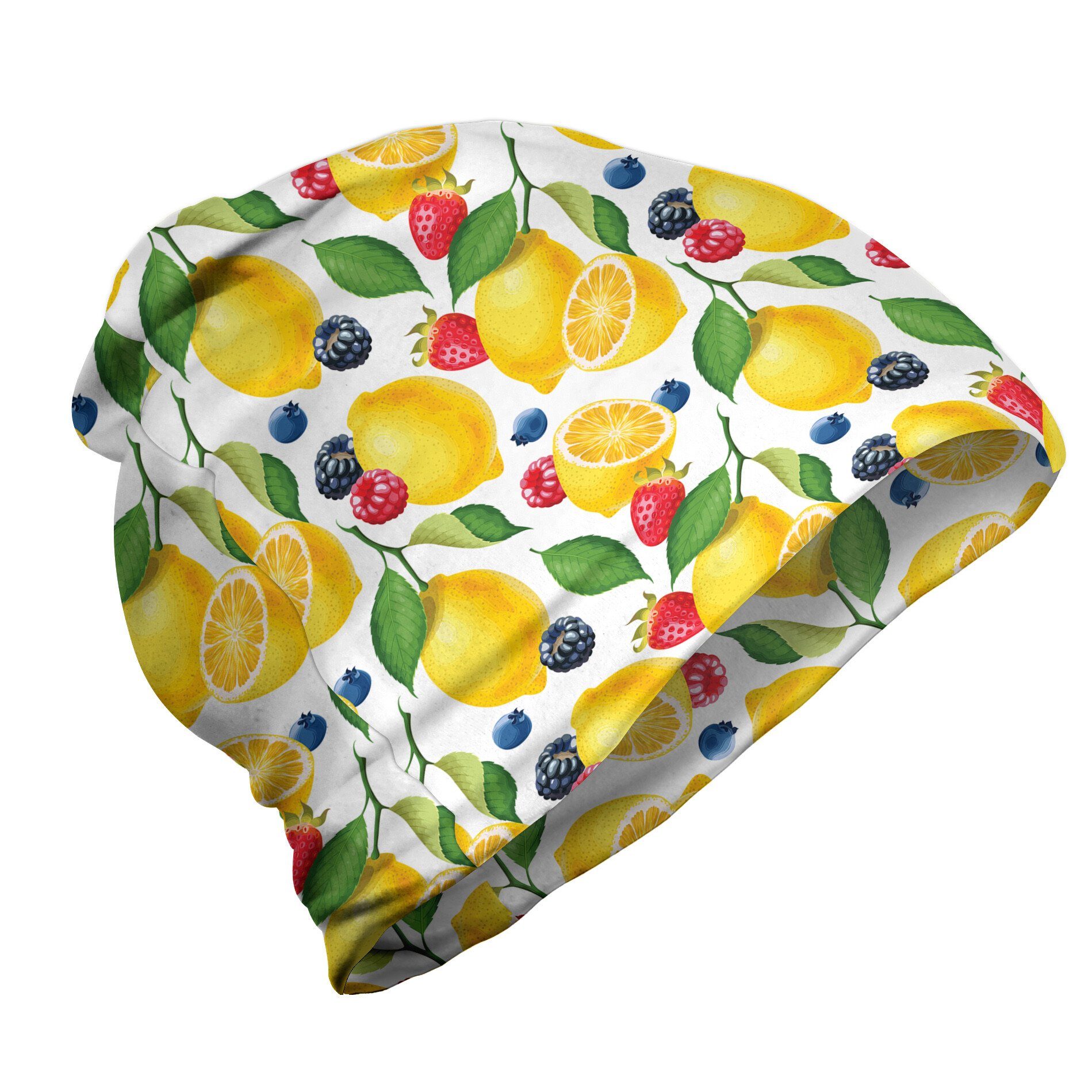 Abakuhaus Beanie Wandern im Freien Sommer Zitrone und Beeren Muster
