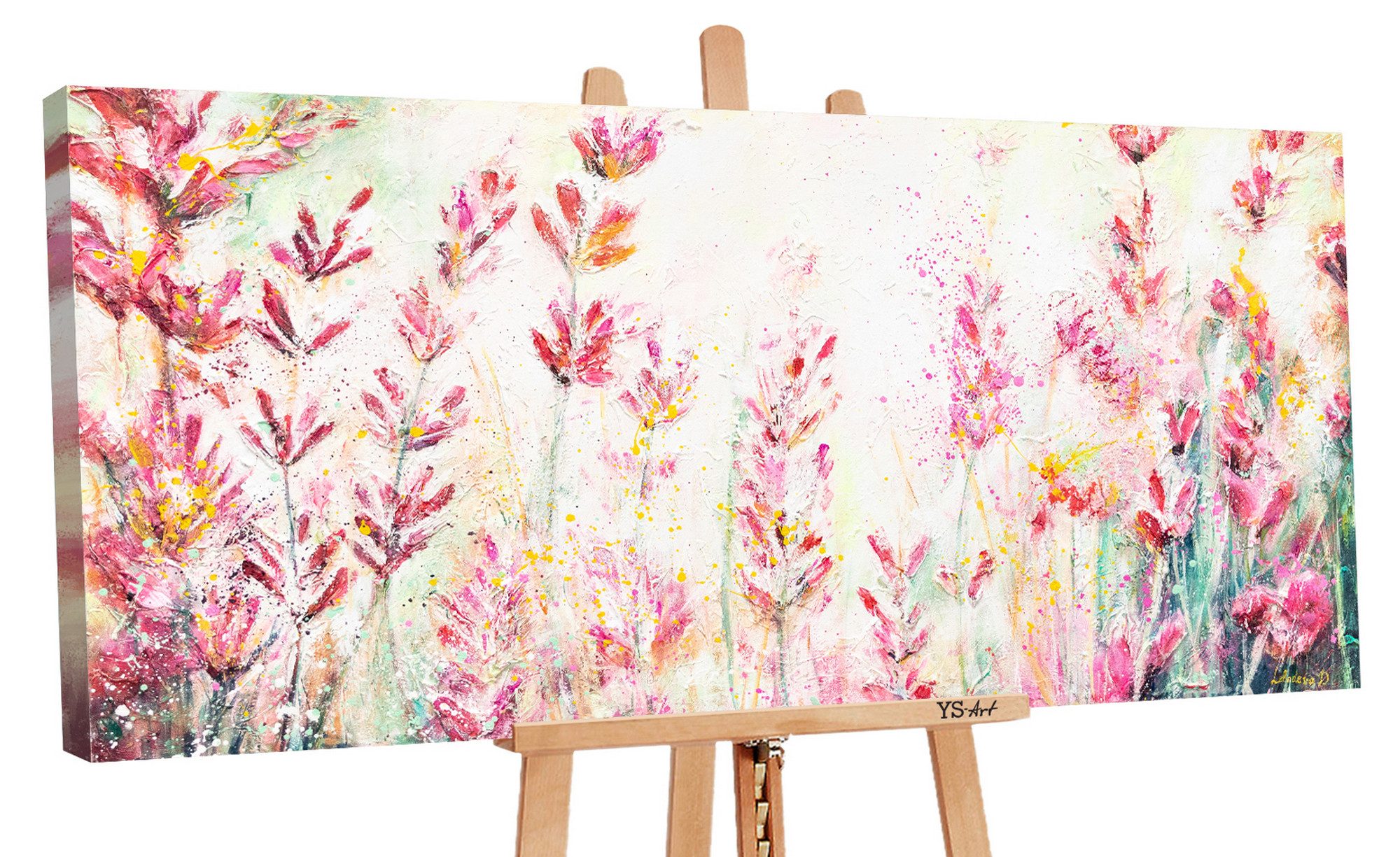 YS-Art Картина Juli, Blumen, Bunte Blumen Leinwand Bild Handgemalt Rosa