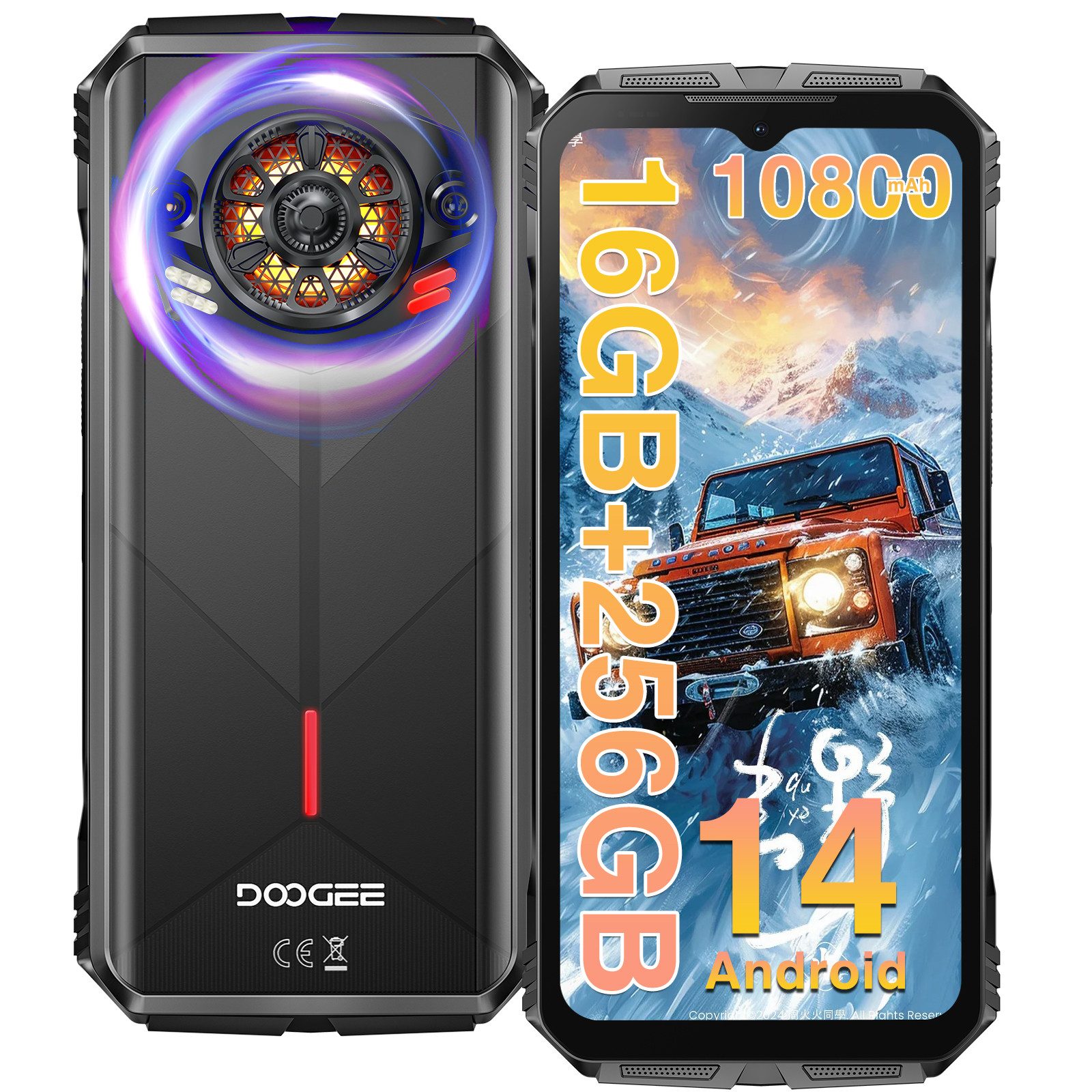 DOOGEE SPUNK Outdoor Handy, 10800mAh, 50MP, Android 14, 256GB, 6,58" FHD Smartphone (6,58 Zoll, 256 GB Speicherplatz, 50 MP Kamera, Android 14, 256GB, 6,58" FHD+, 33W Laden, NFC, OTG, Dual 4G SIM, IP68)