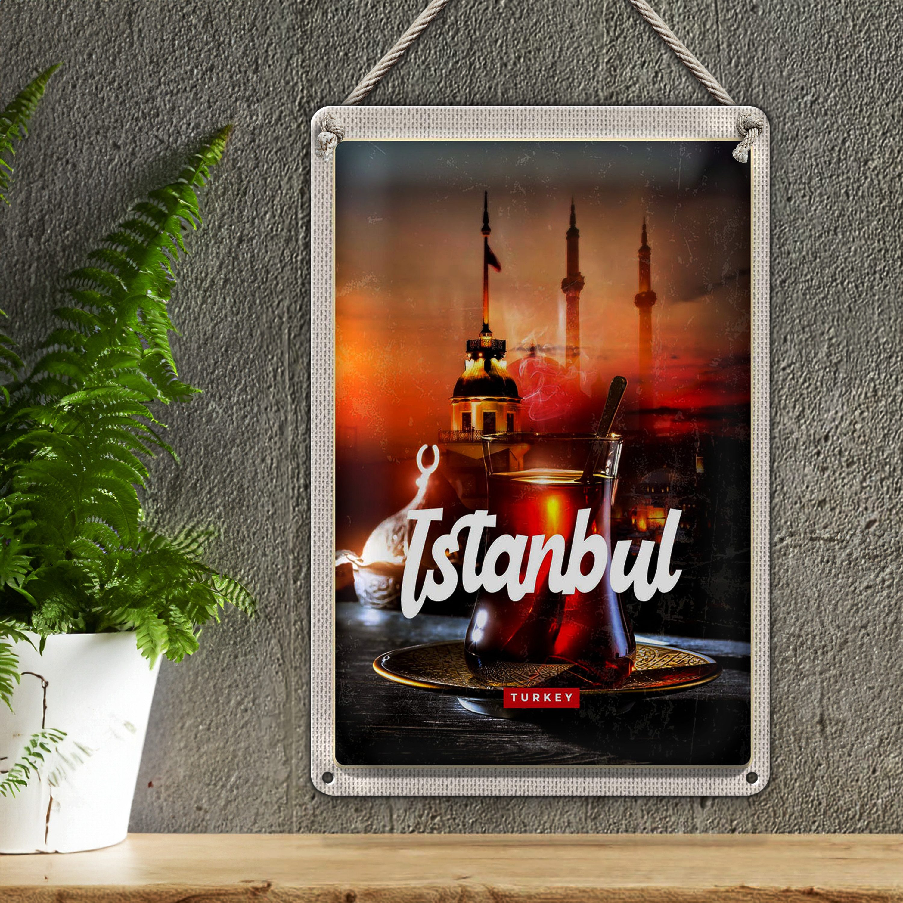 Roomando Metallschild Reise 12x18cm Istanbul Turkey Çay türkischer Tee