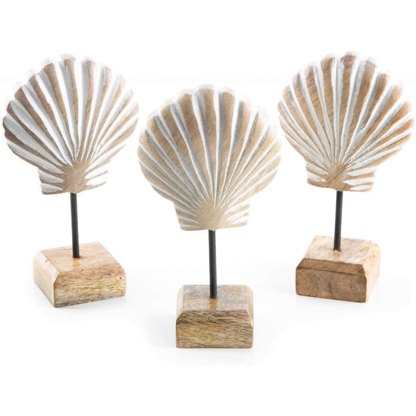 Logbuch-Verlag Dekofigur 3 Muscheln Figuren aus Holz 17 cm natur weiß