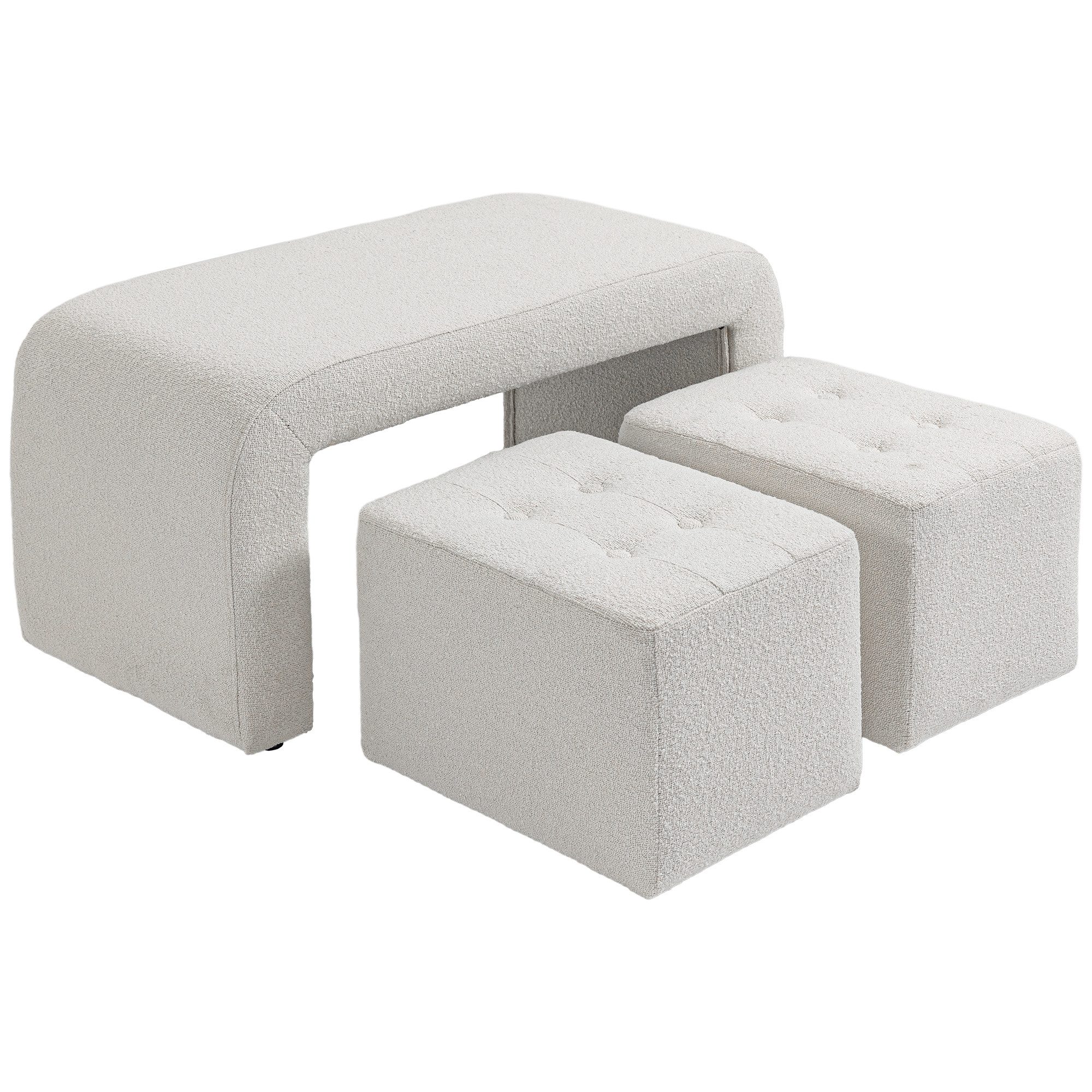 HOMCOM Fußhocker Sitzbank 3 tlg., Sitzhocker, Polsterhocker für Wohnzimmer (Fußstütze, 3 St., Sitzhocker), Weiß 89 x 42,5 x 45 cm. Reduzierter Preis € 82,90. Unverbindliche Preisempfehlung € 221,90