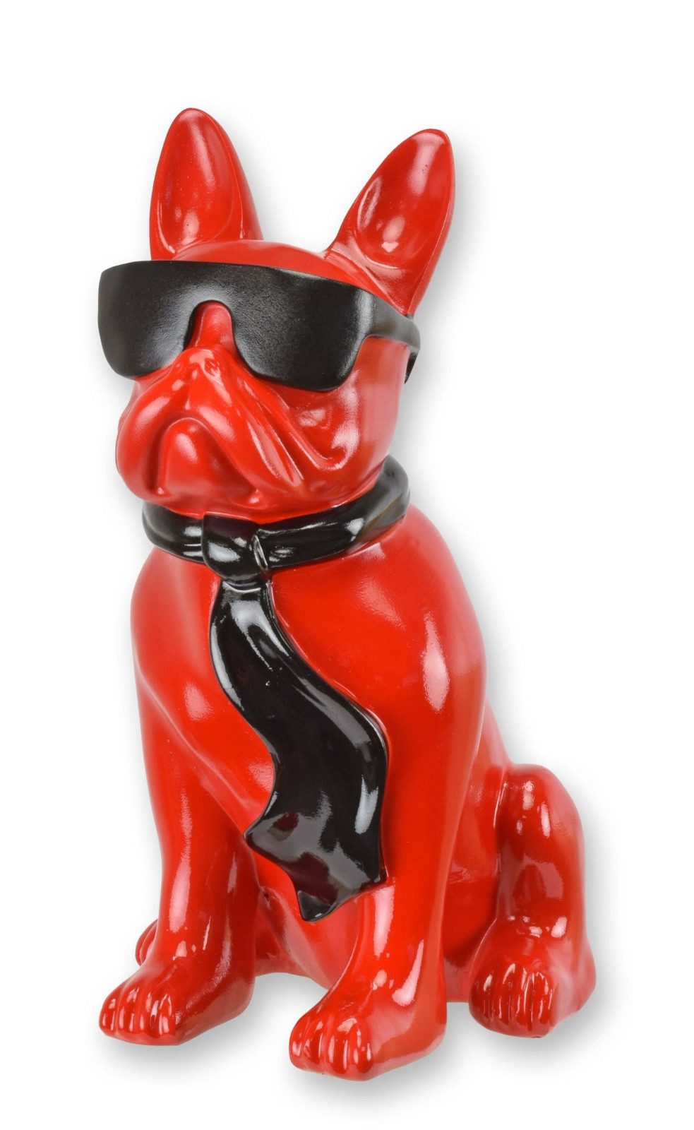 Aubaho Dekoobjekt Figur Bulldogge mit Sonnenbrille – rot Replikat Retro Design Dekoratio