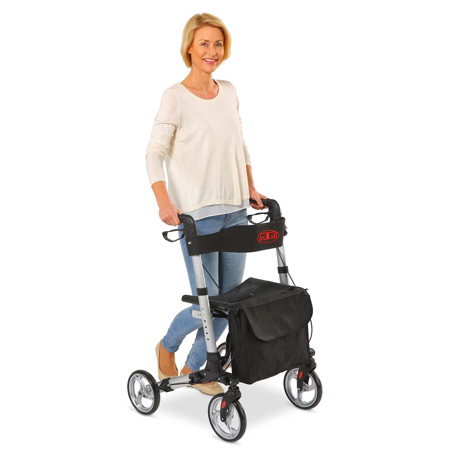 Antar Rollator Aluminium Vierrad »AT51006«, mit Stockhalter und Ankipphilfe