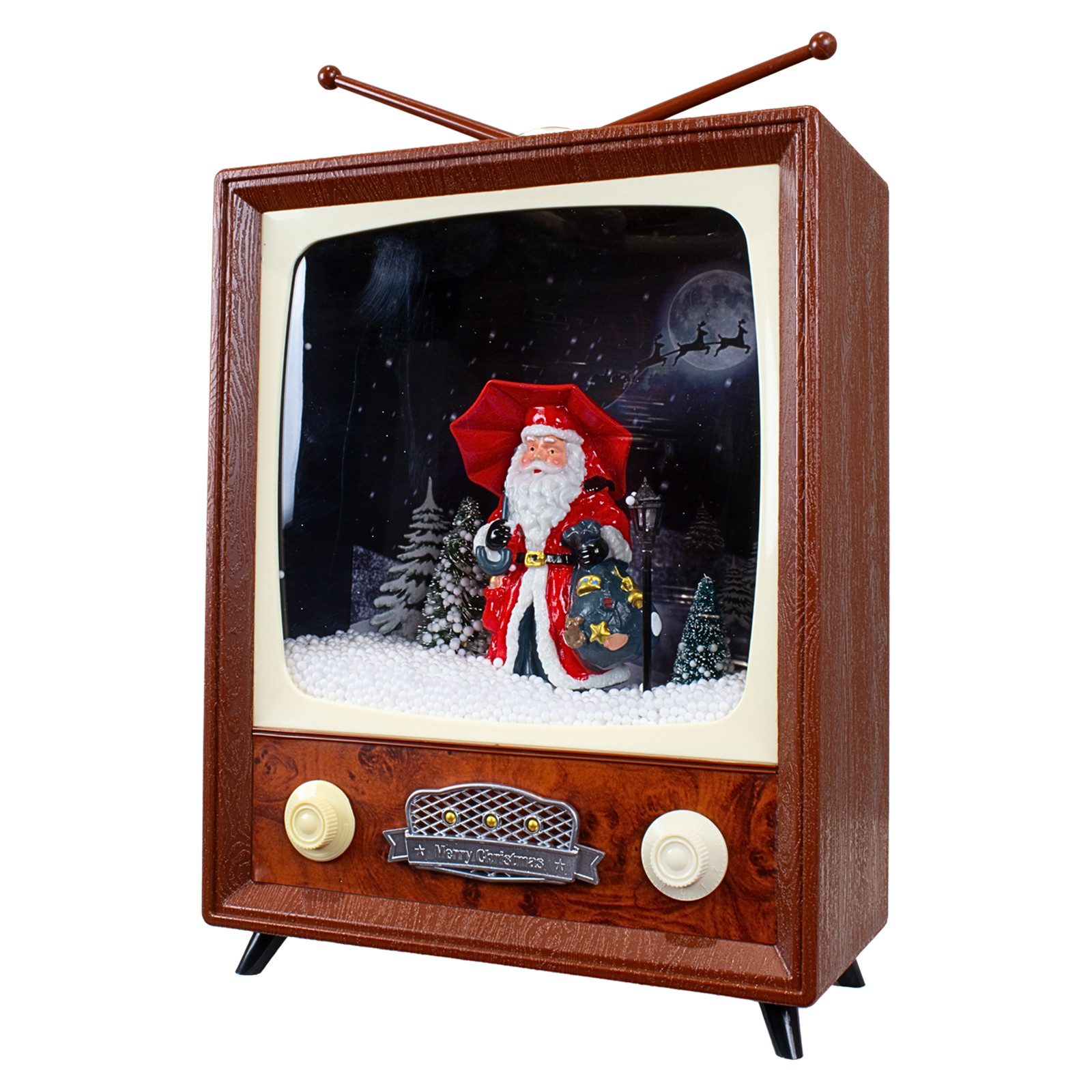 Christmas Paradise LED Laterne LED Schneelaterne Weihnachtsmann TV 30cm, schneit im Inneren, bunt-bronze