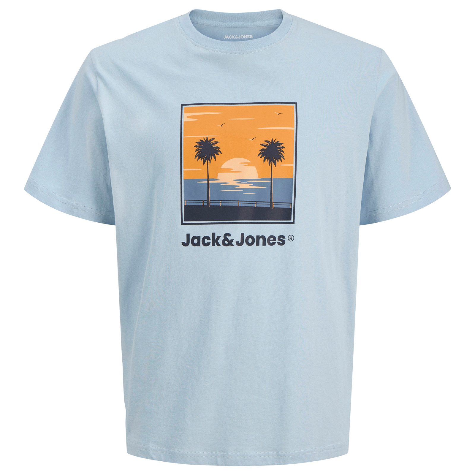Jack & Jones Rundhalsshirt Jack&Jones Übergröße T-Shirt Print hellblau JJPERRY