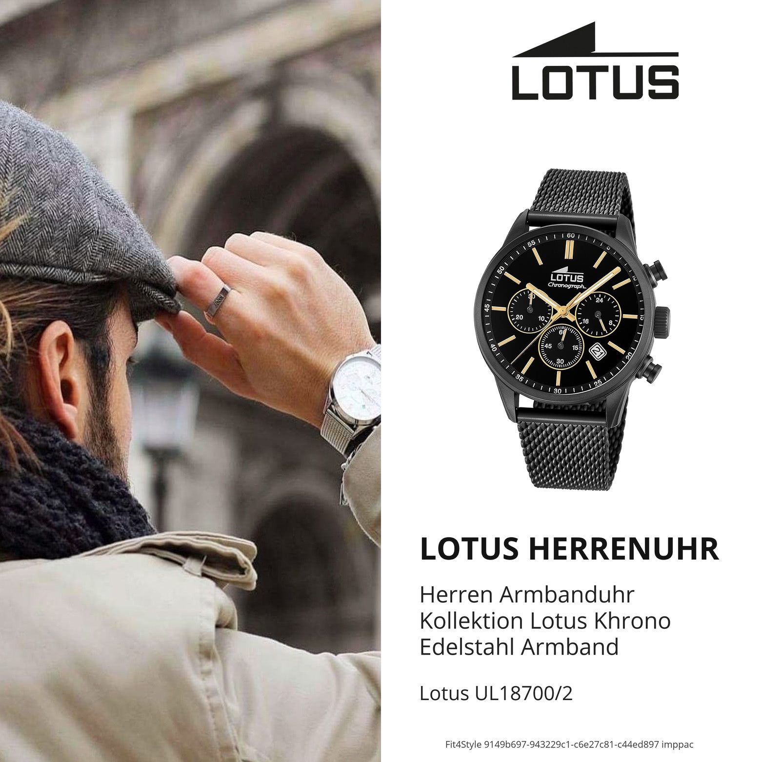 Lotus Quarzuhr Lotus Herrenuhr Khrono Armbanduhr, (Analoguhr), Herren Armbanduhr rund, groß (ca. 42mm), Edelstahl, Luxus