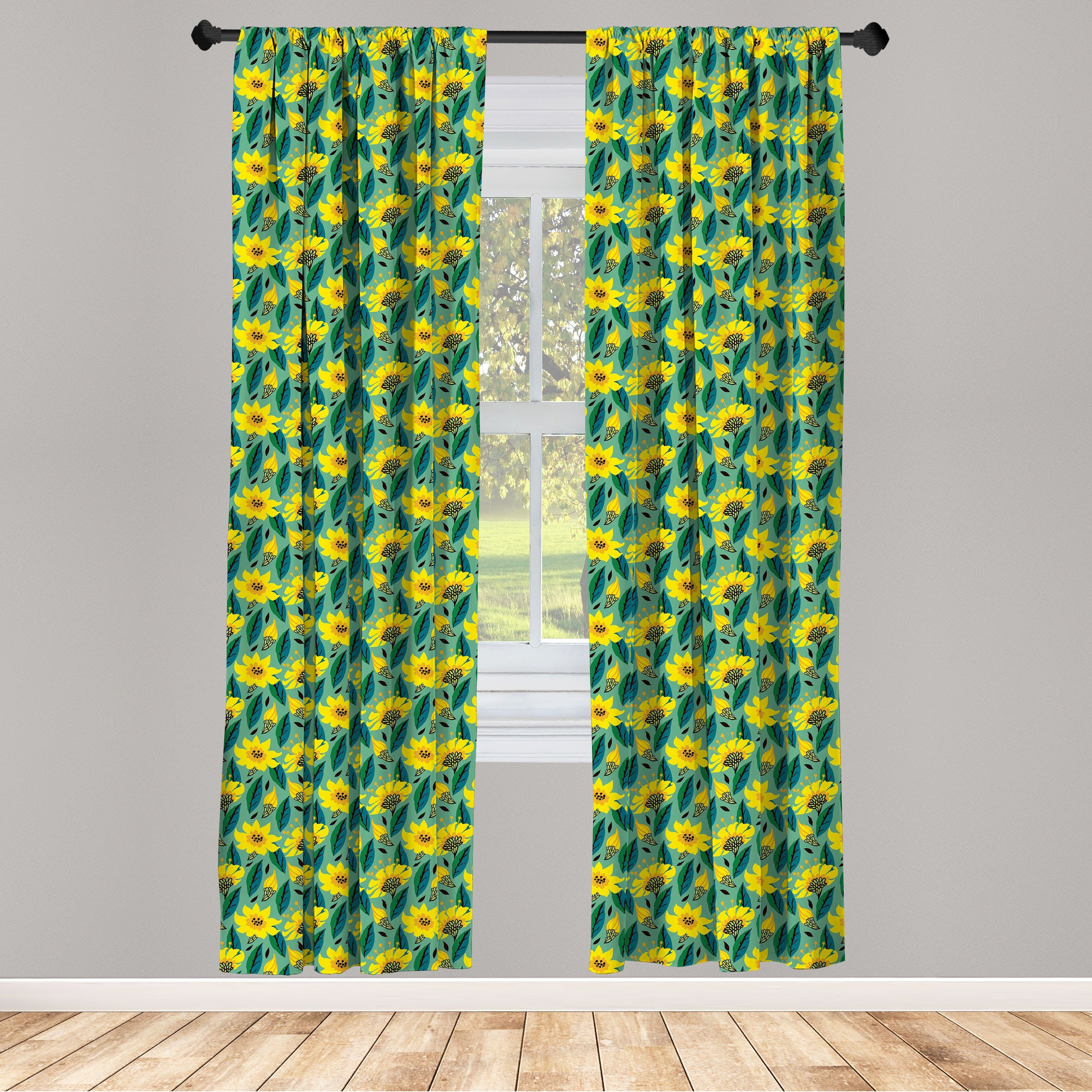 Gardine Vorhang für Wohnzimmer Schlafzimmer Dekor, Abakuhaus, Microfaser, Blumen Sommer-Blüte und Blätter