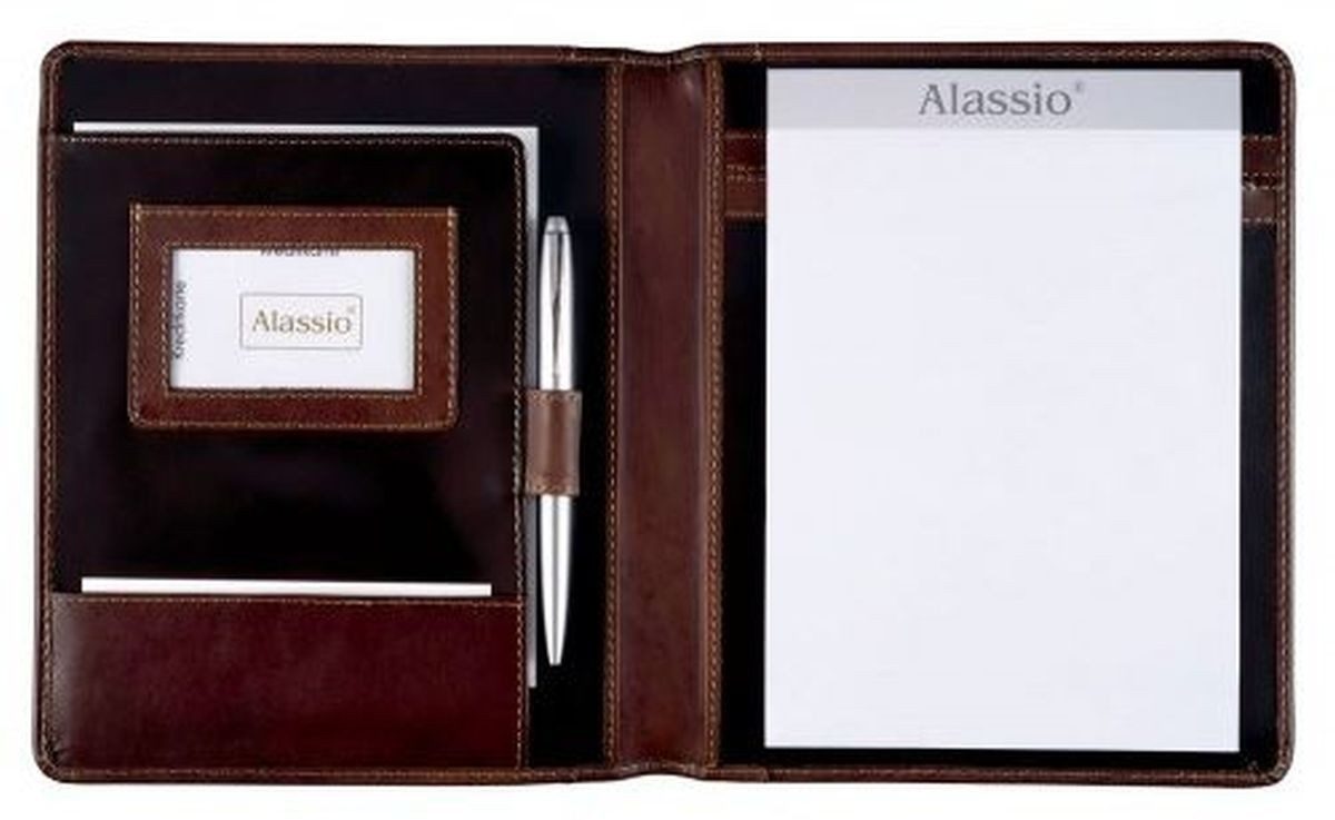 Alassio® Schreibmappe Schreibmappe Monaco A5 Leder dunkelbraun