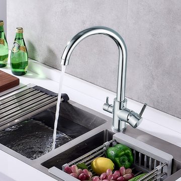 AuraLum pro Küchenarmatur 3 Wege Küchenarmatur mit Osmoseanlage Wasserfilter Trinkwasserhahn Küche Wasserhahn Spültischarmatur