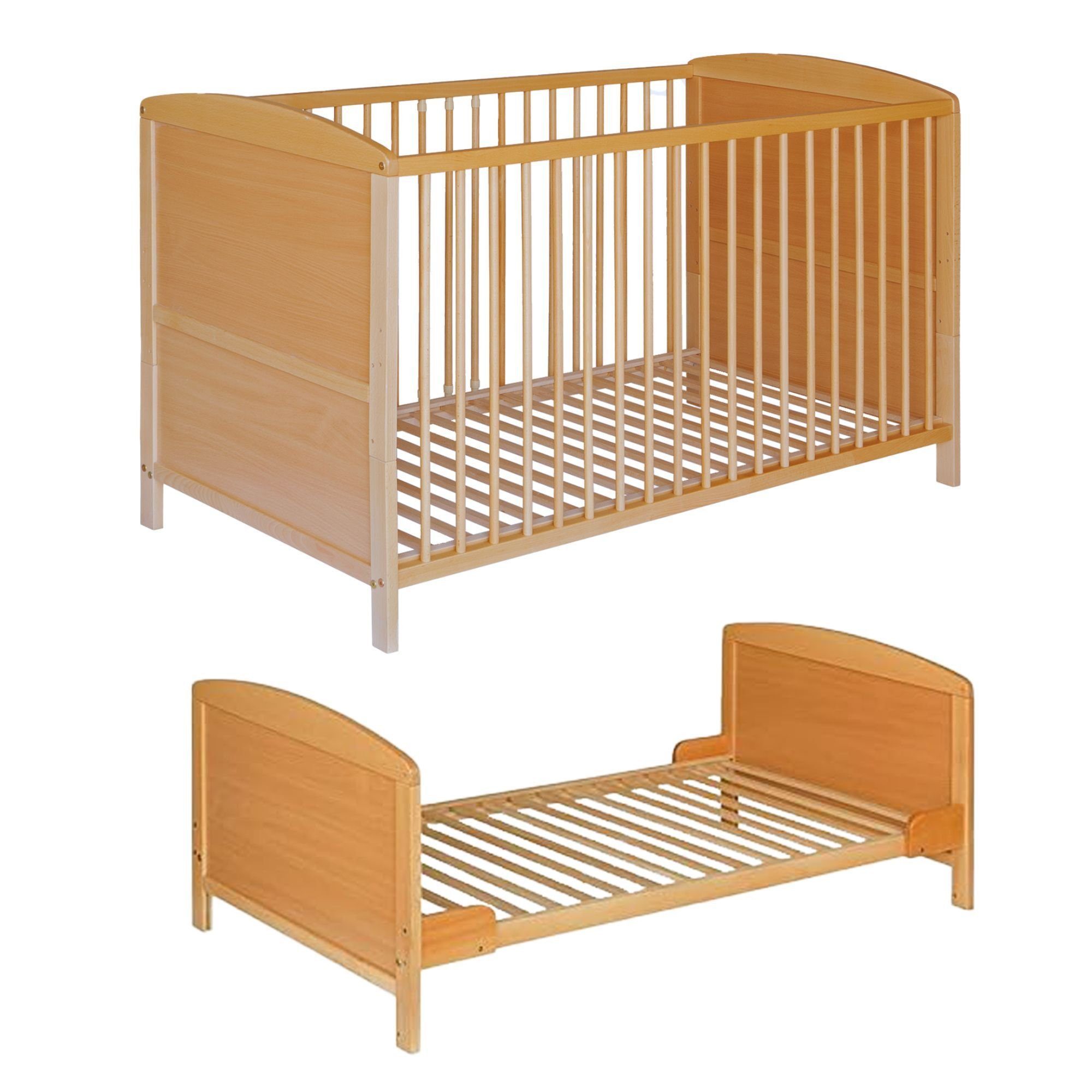 Best for Kids Babybett Elegantes umbaubares Babybett – Massivholz Buche, ohne Matratze